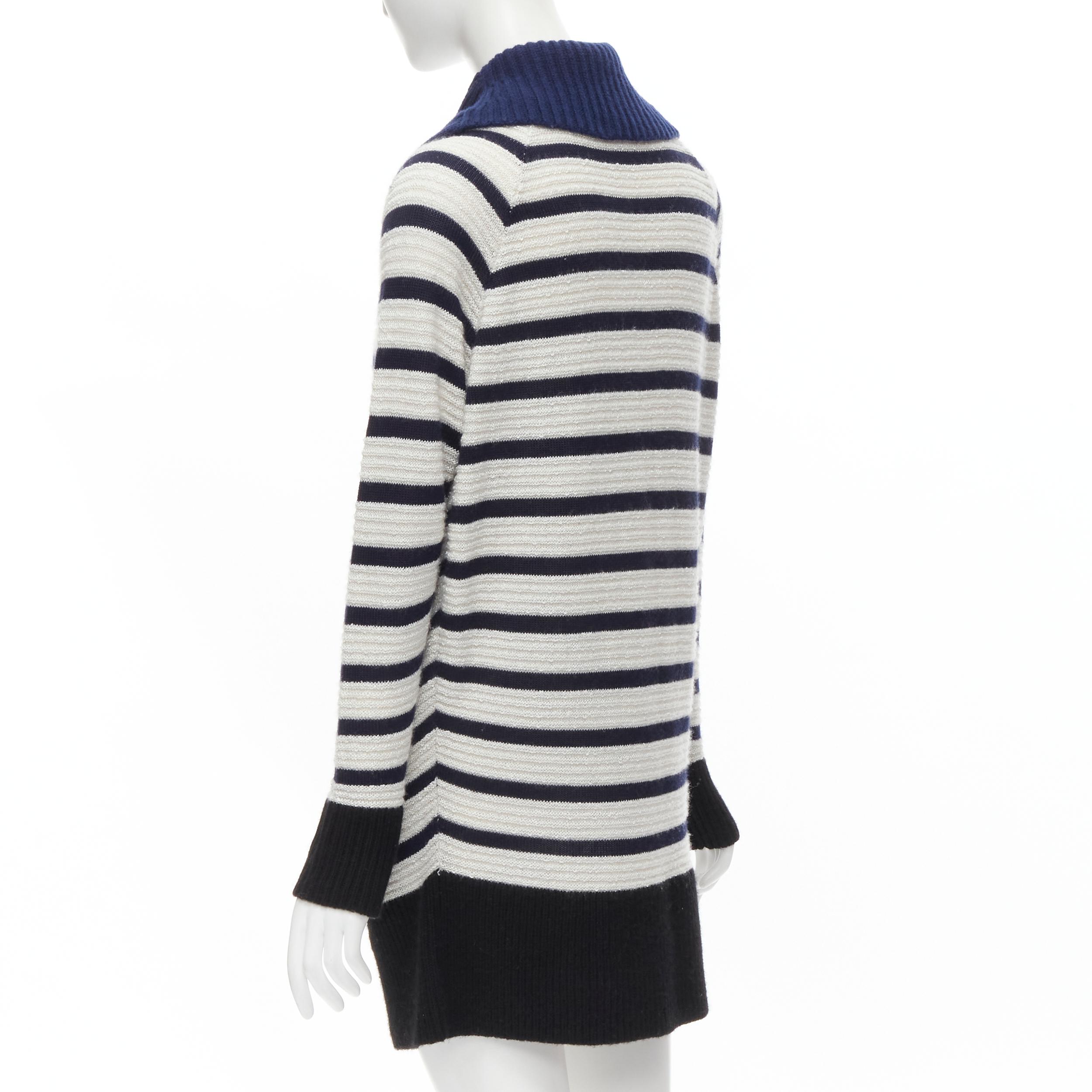 Black THE ROW blue white nautical striped gold button long chunky cardigan coat M