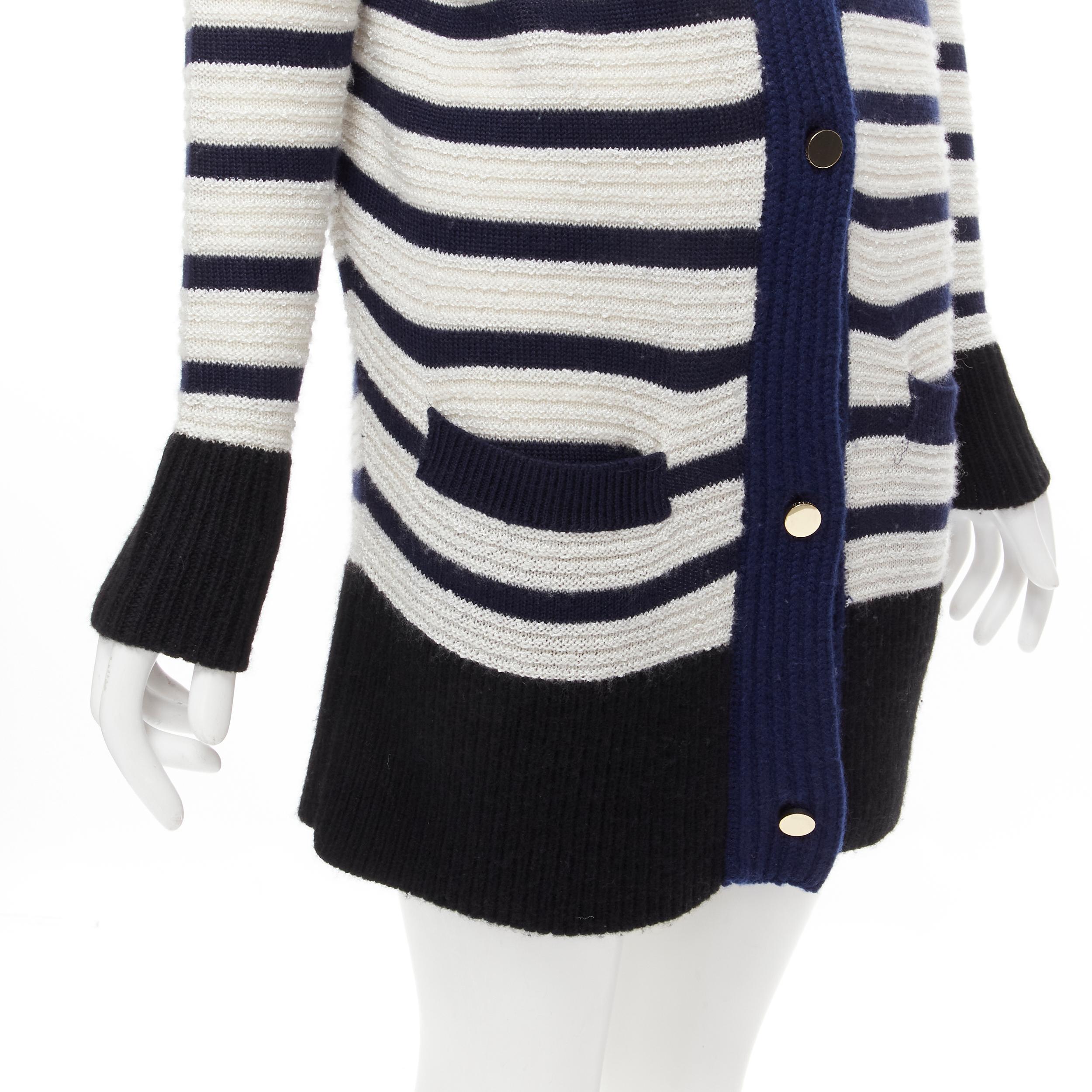 THE ROW blue white nautical striped gold button long chunky cardigan coat M In Excellent Condition In Hong Kong, NT