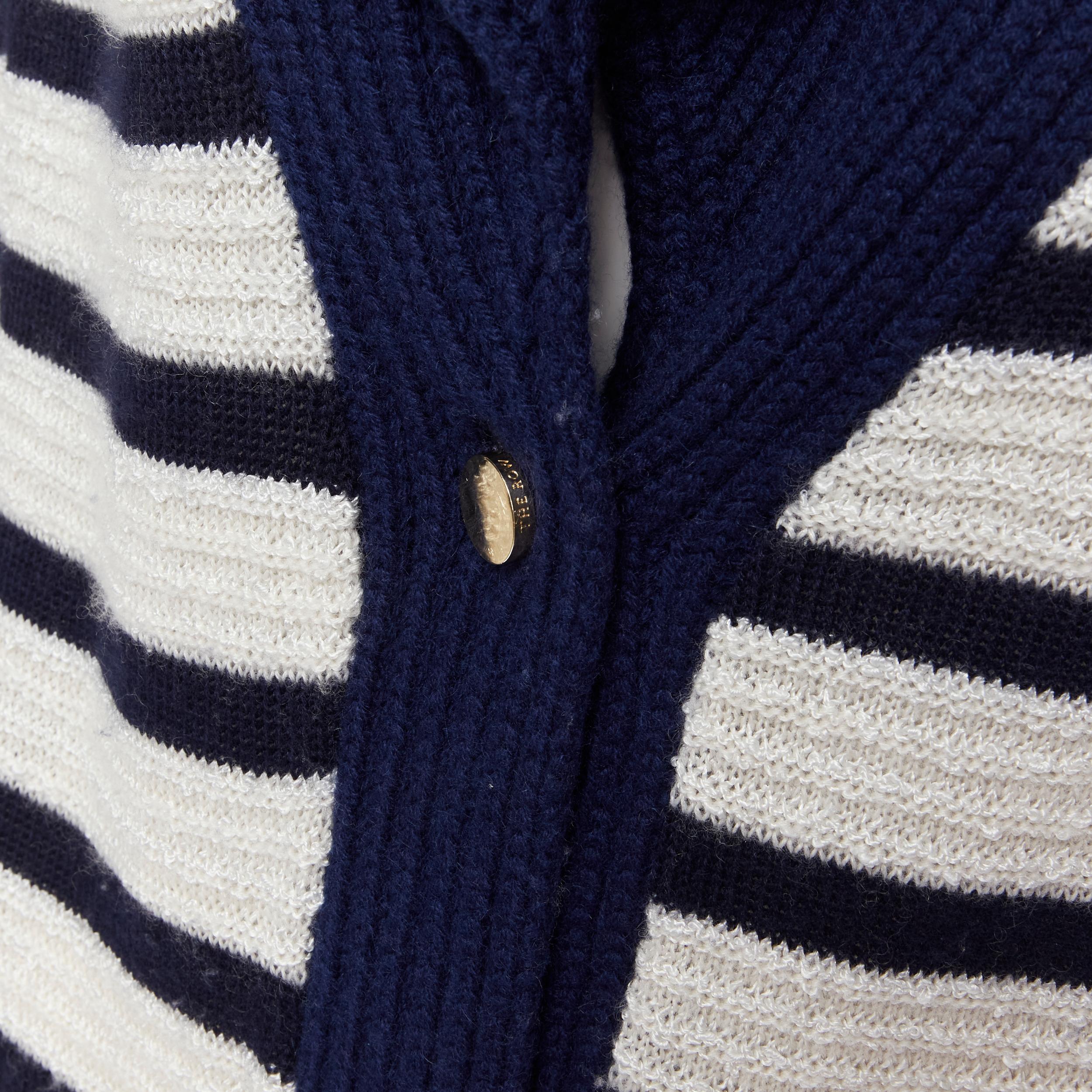 Women's THE ROW blue white nautical striped gold button long chunky cardigan coat M