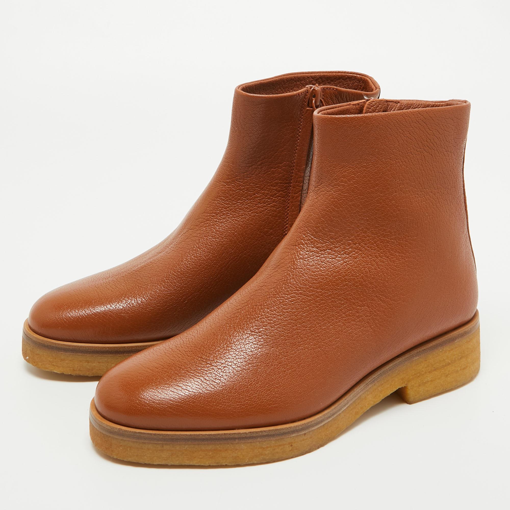 The Row Boris Brown Leather Ankle Boots Size 37 For Sale 2