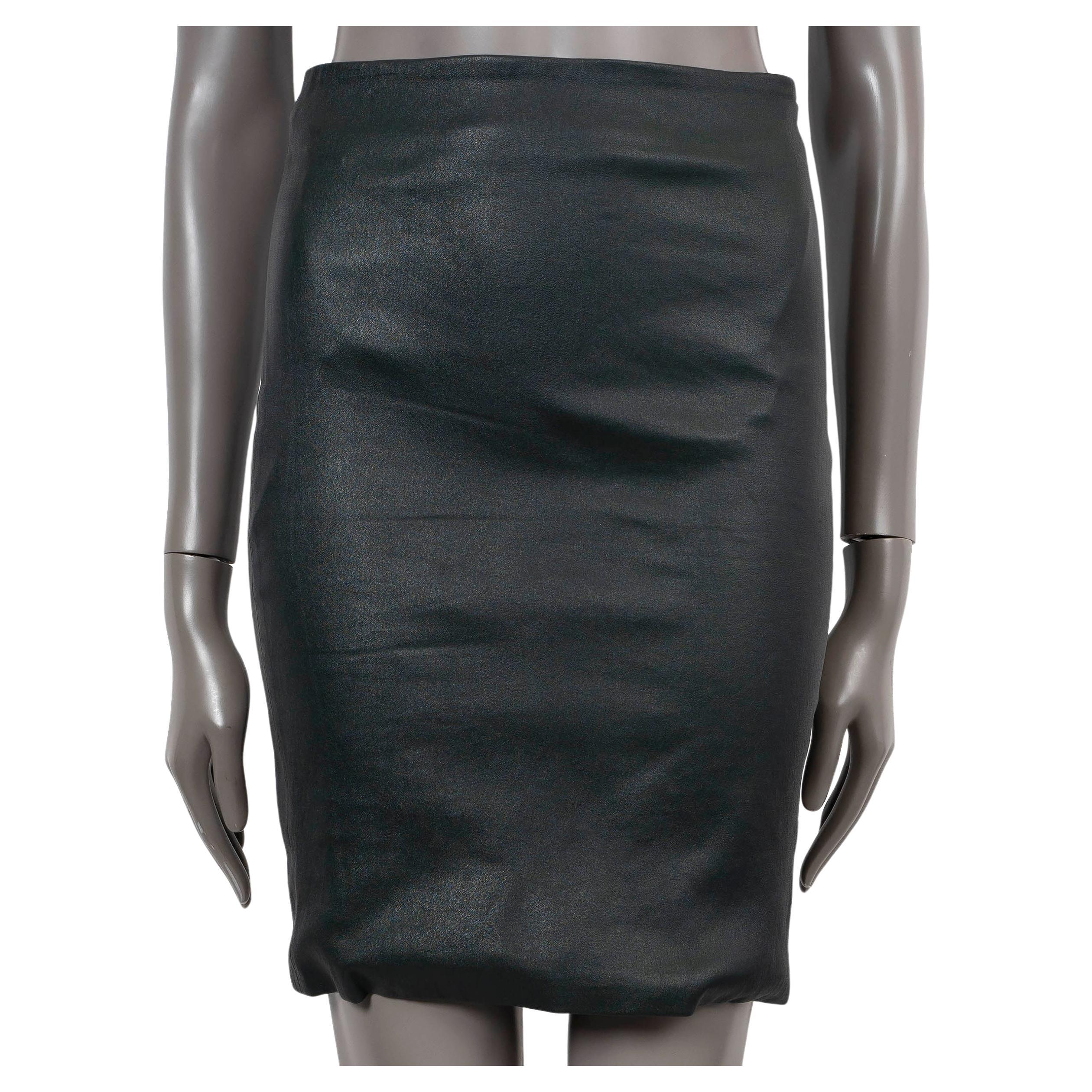 THE ROW bottle green LOATTAN STRETCH LEATHER Mini Skirt 2 XS For Sale