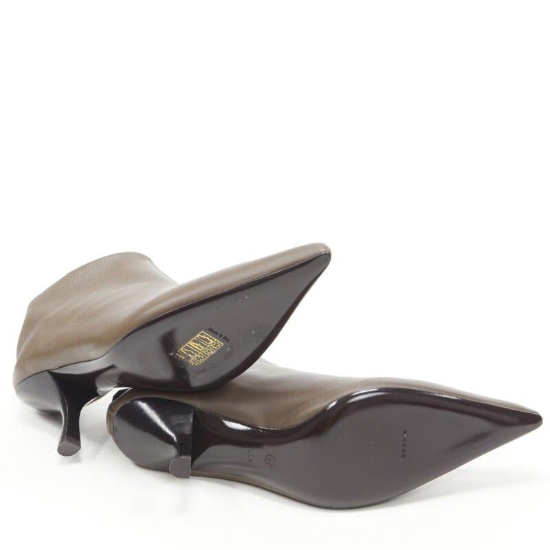 Women's THE ROW Bourgeoise Stretch taupe brown pointy curved heel low bootie EU35.5 For Sale
