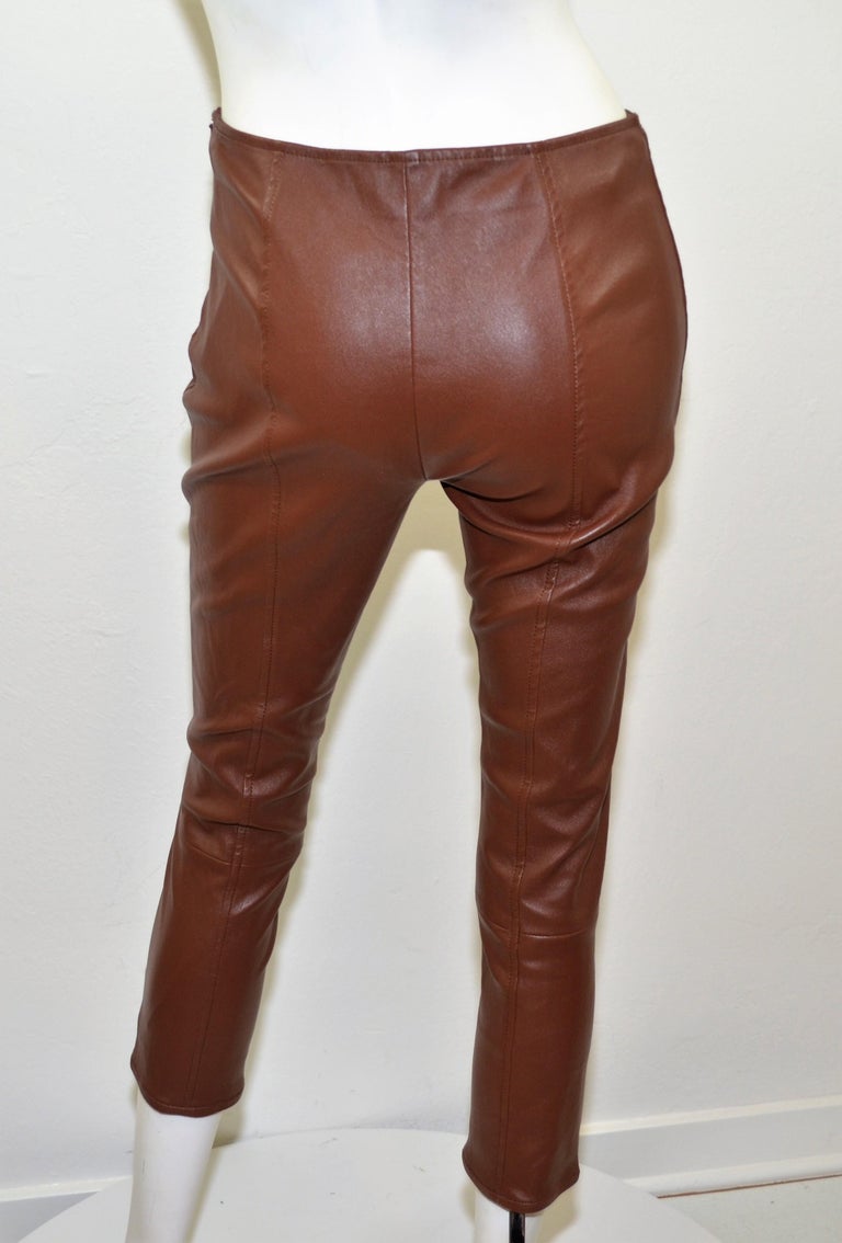 The Row Brown Lambskin Leather Pants at 1stDibs