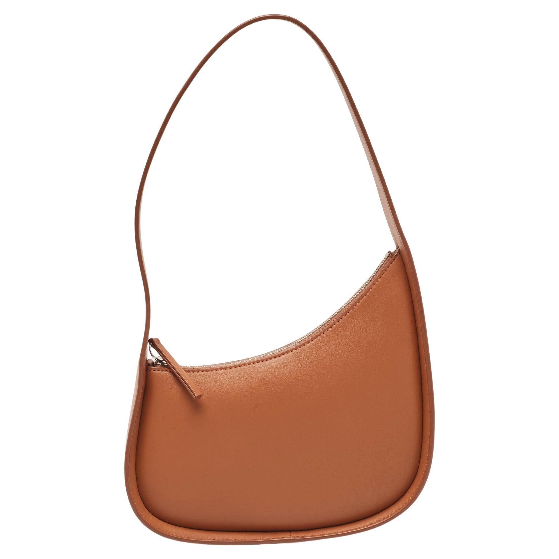 The Row Brown Leather Half Moon Shoulder Bag