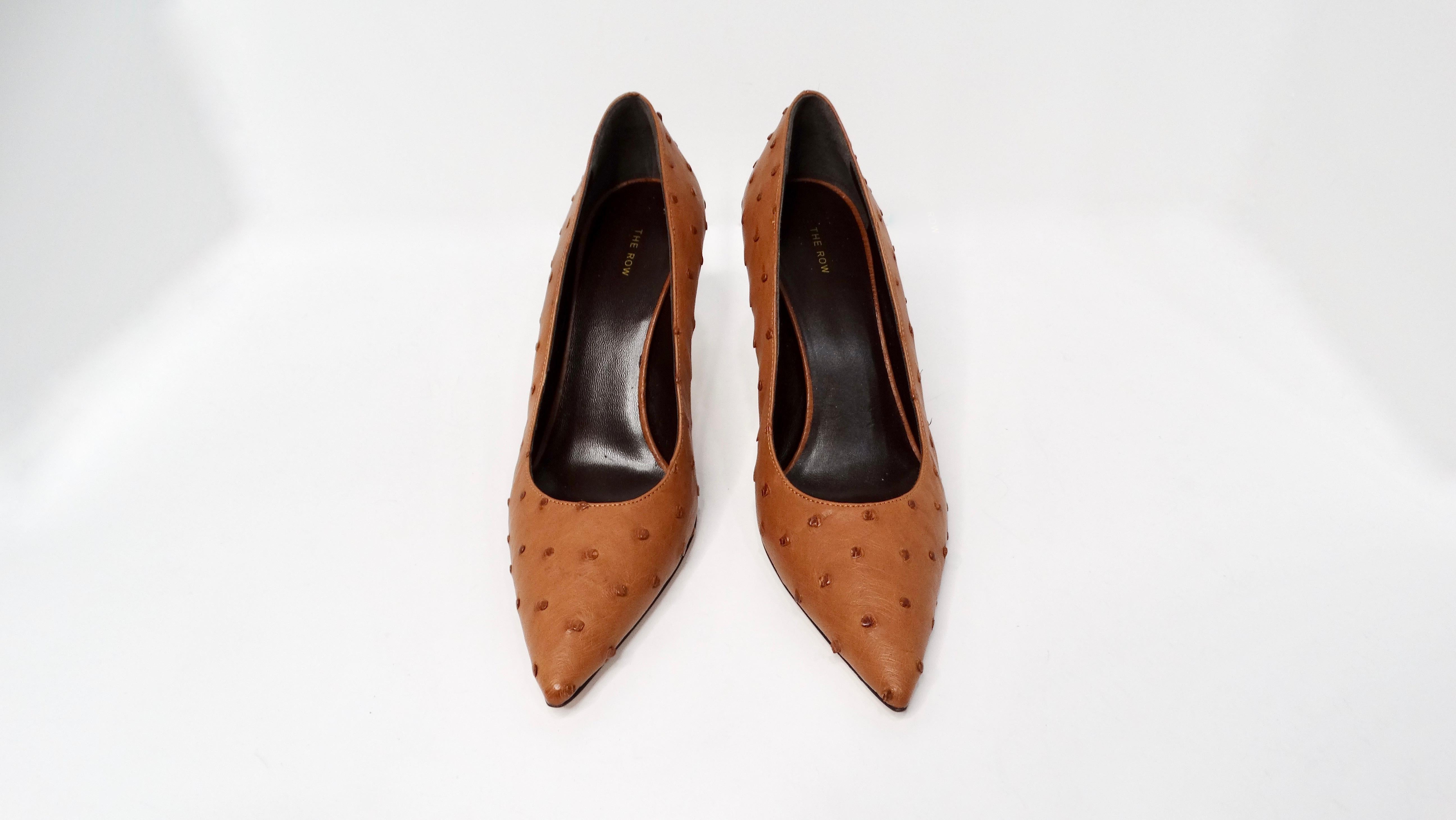 Women's The Row Brown Ostrich Embossed Leather Pumps