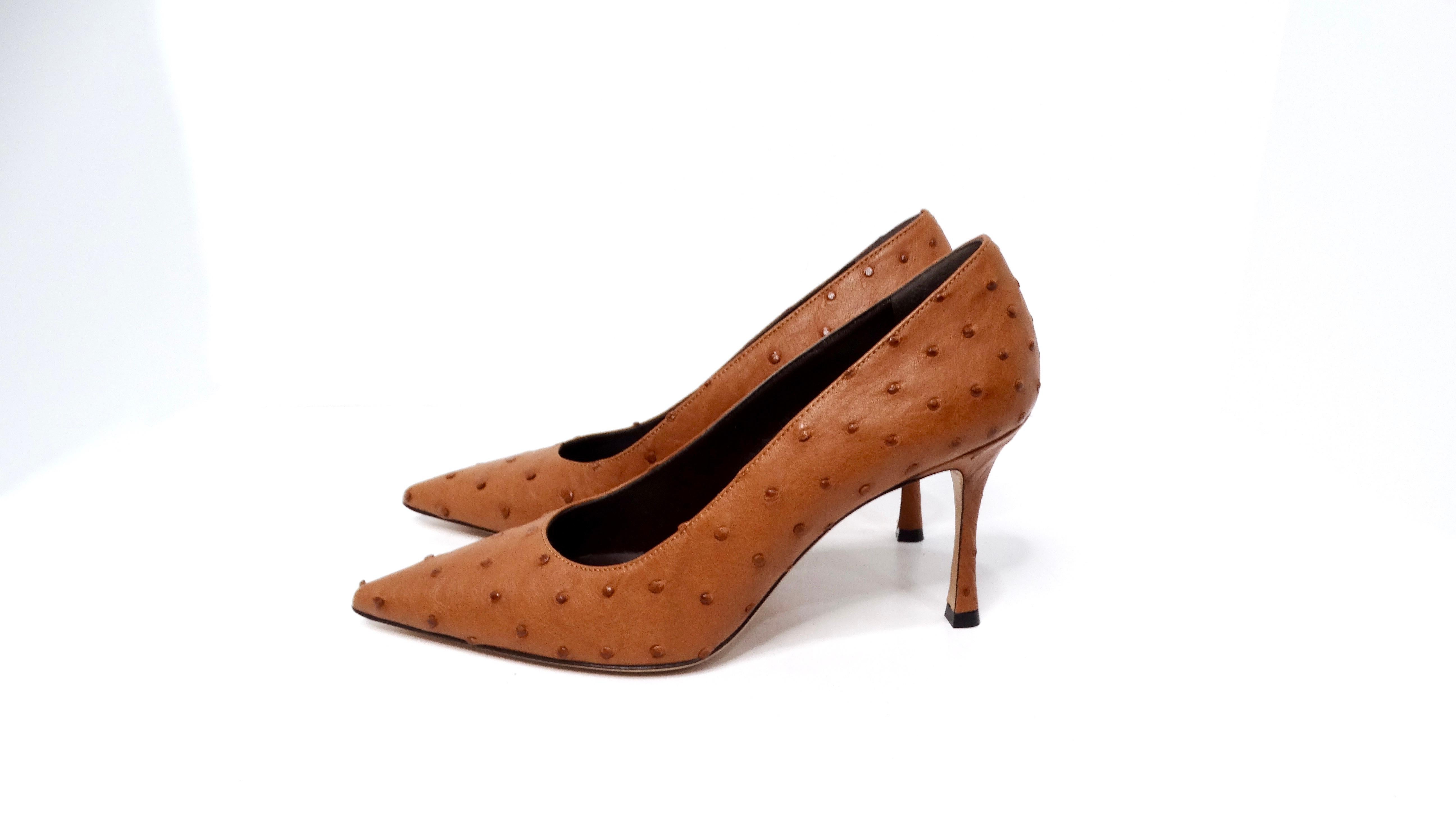 The Row Brown Ostrich Embossed Leather Pumps 2