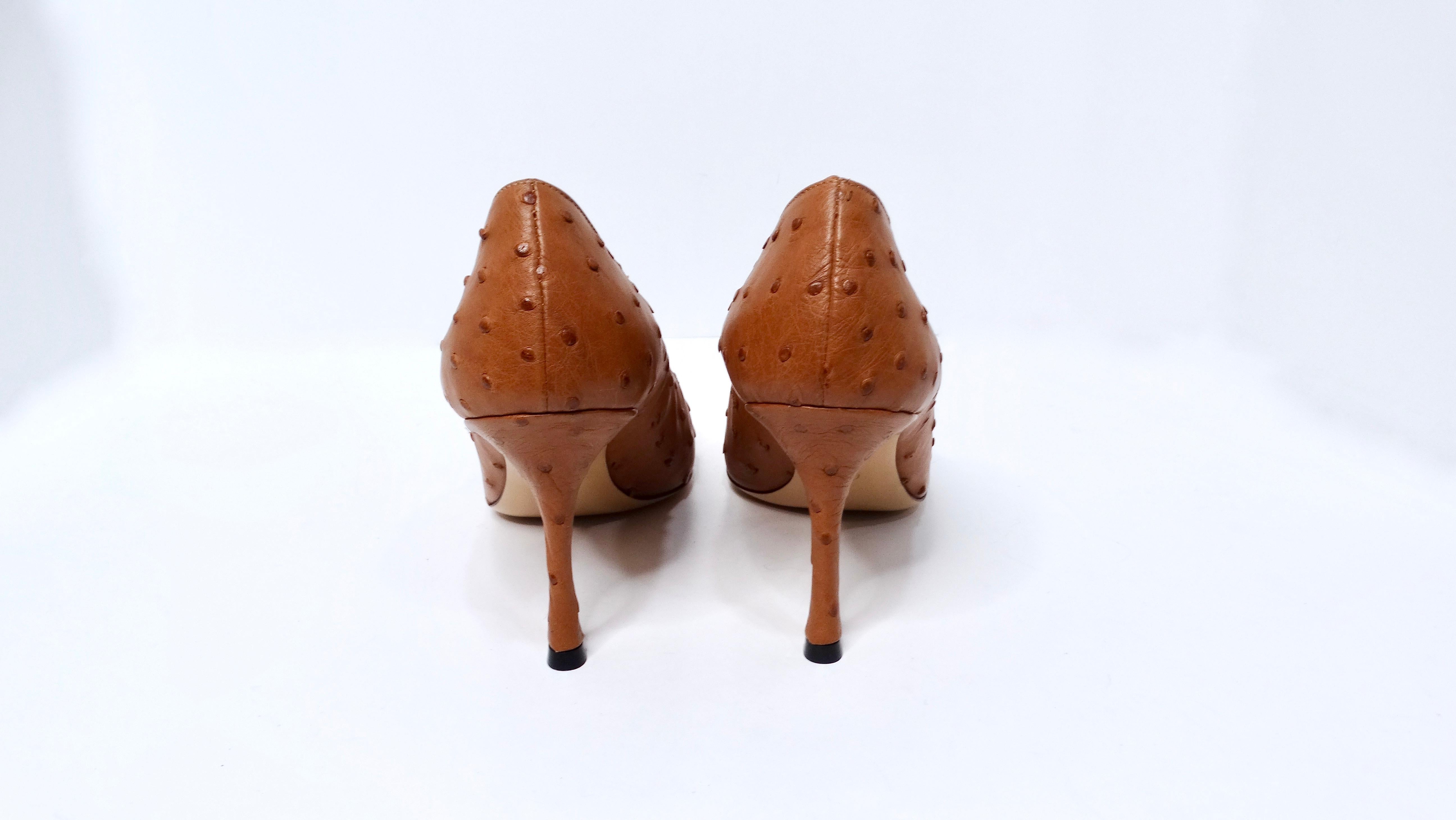 The Row Brown Ostrich Embossed Leather Pumps 3