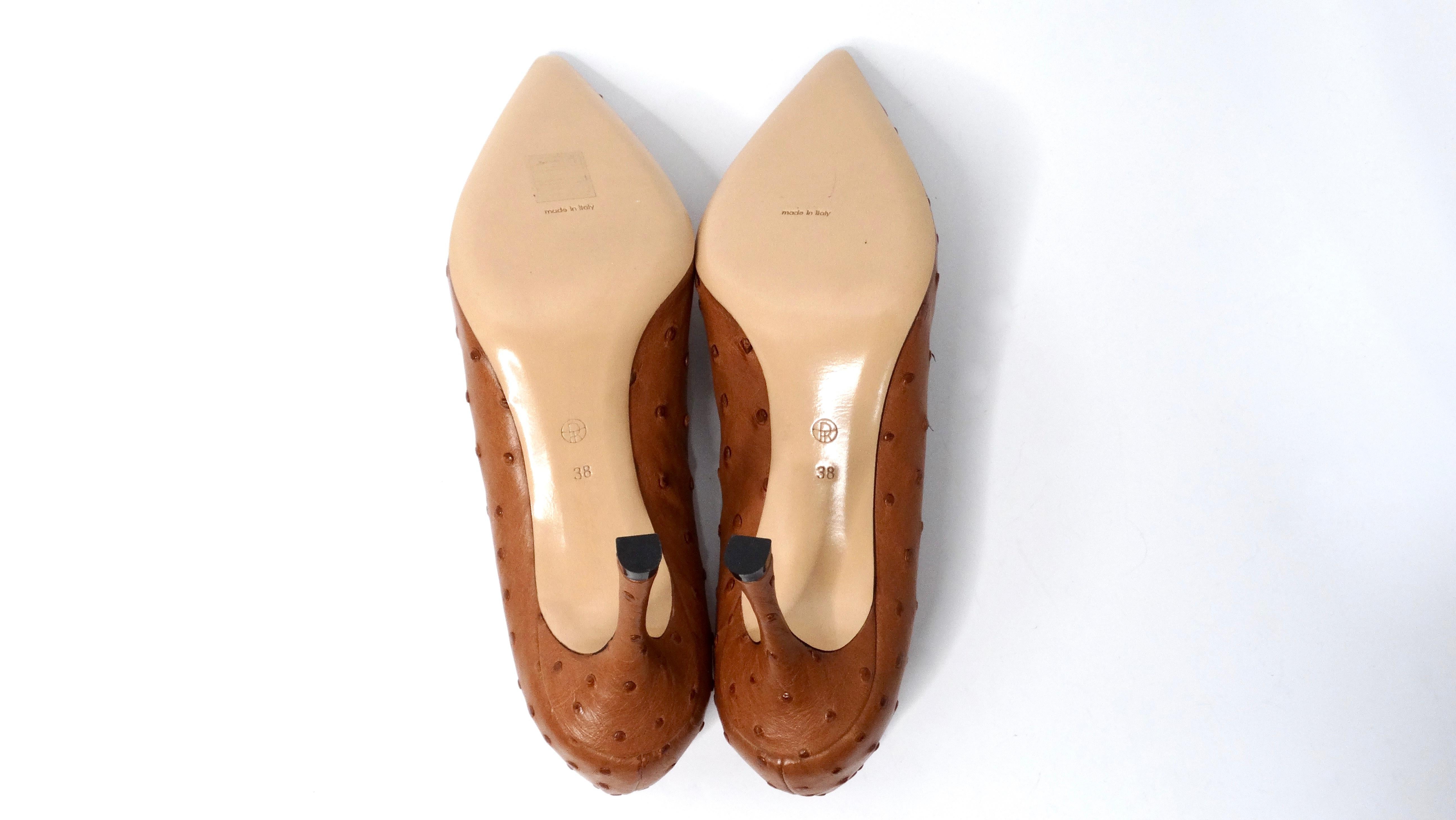 The Row Brown Ostrich Embossed Leather Pumps 4