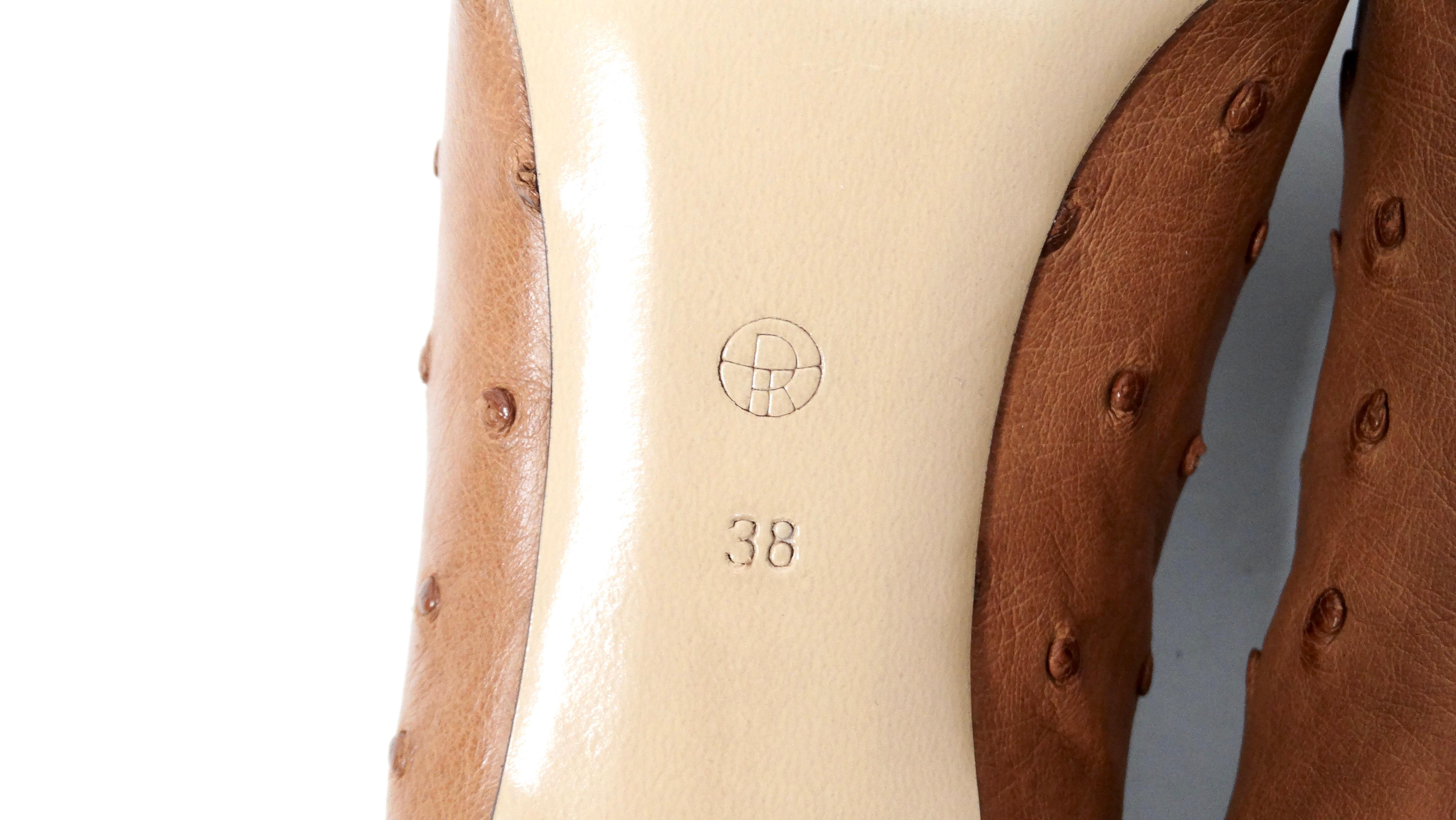 The Row Brown Ostrich Embossed Leather Pumps 5