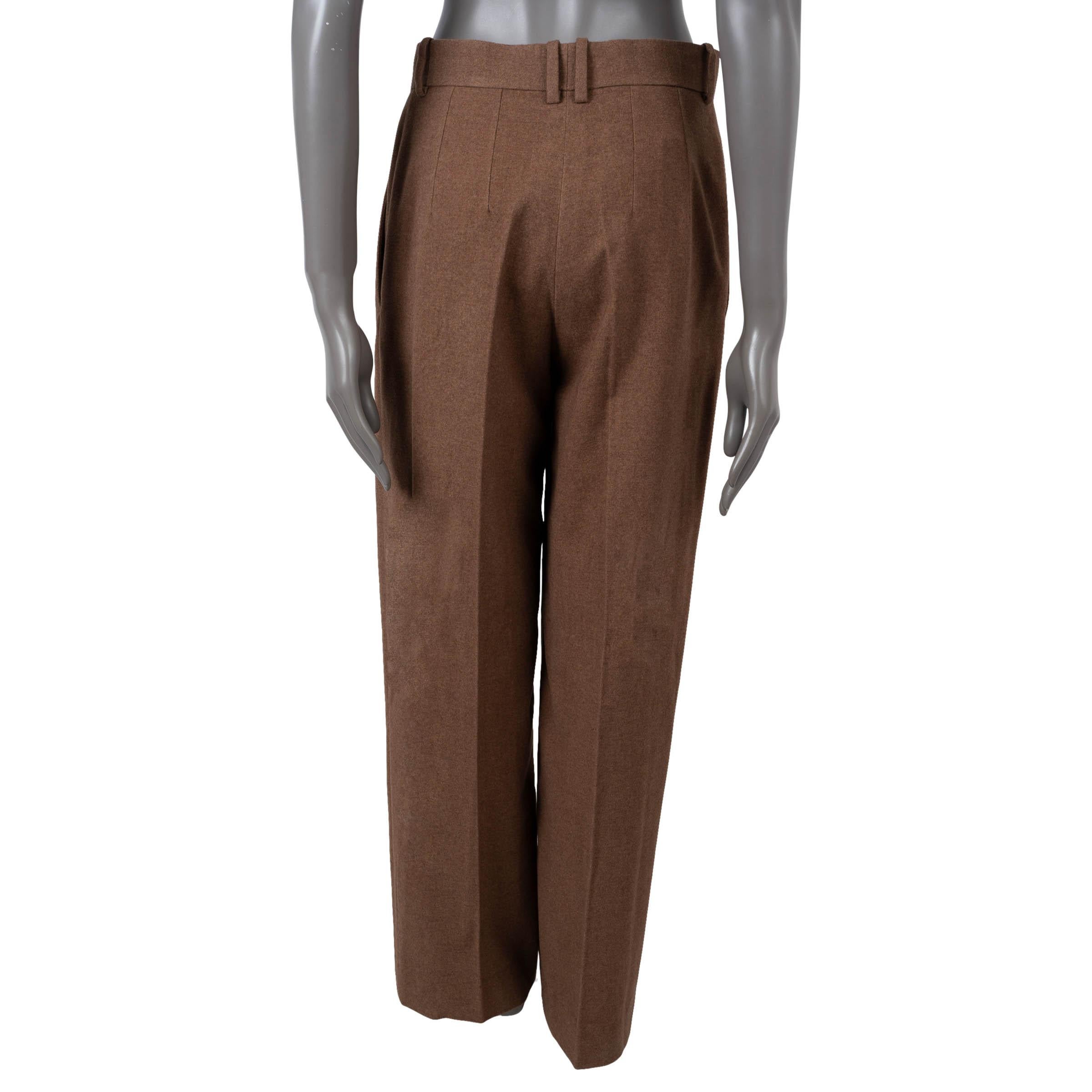 Brown THE ROW brown silk cashmere 2021 IGOR HIGH WAISTED PLEATED Pants 6 S For Sale