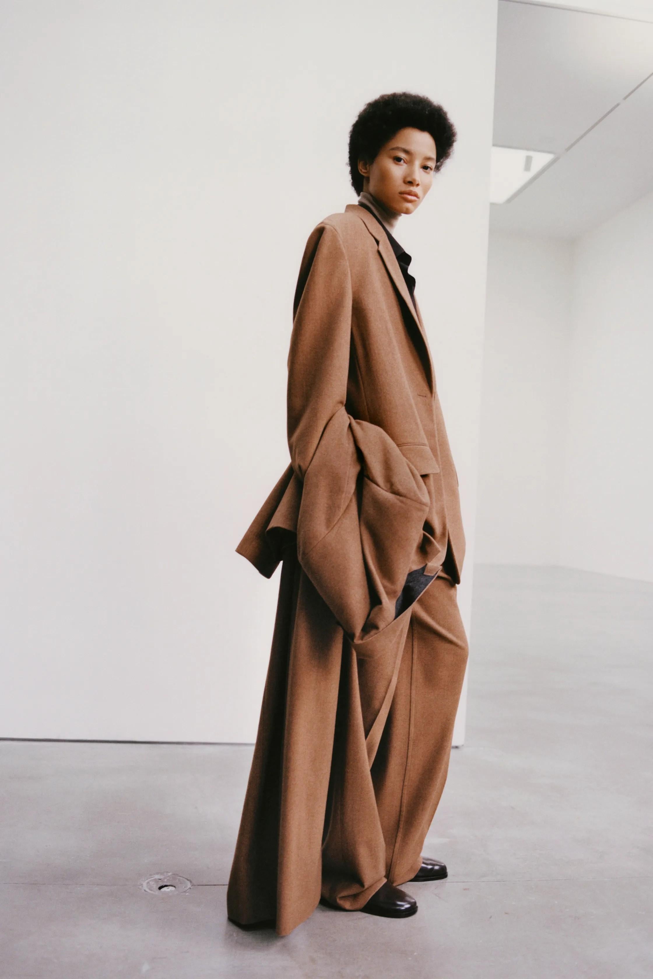 THE ROW brown silk cashmere 2021 IGOR HIGH WAISTED PLEATED Pants 6 S For Sale 3