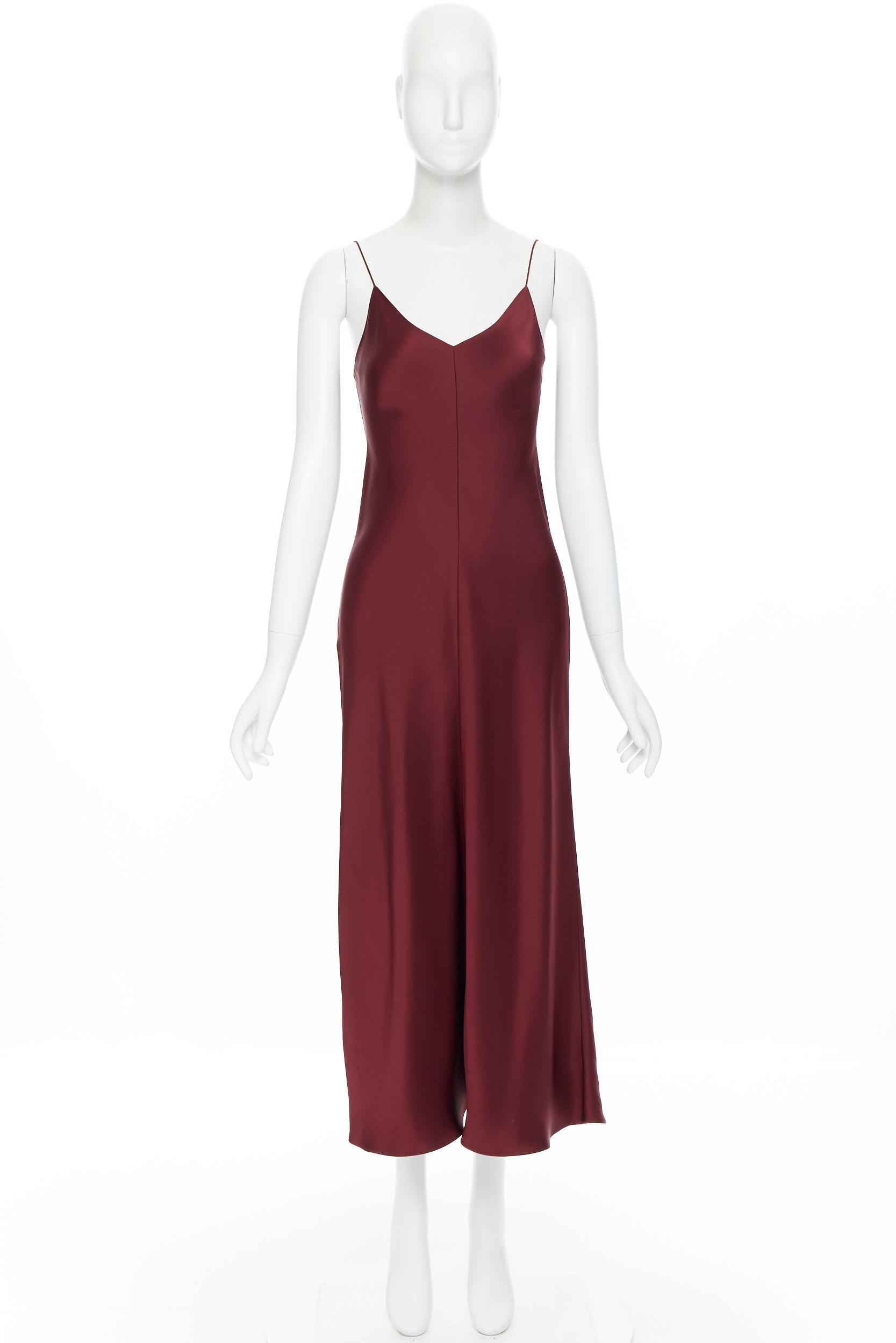 Rosso THE ROW abito a sottoveste minimalista con scollo a V in 100% seta pesante e bordeaux US0 XS