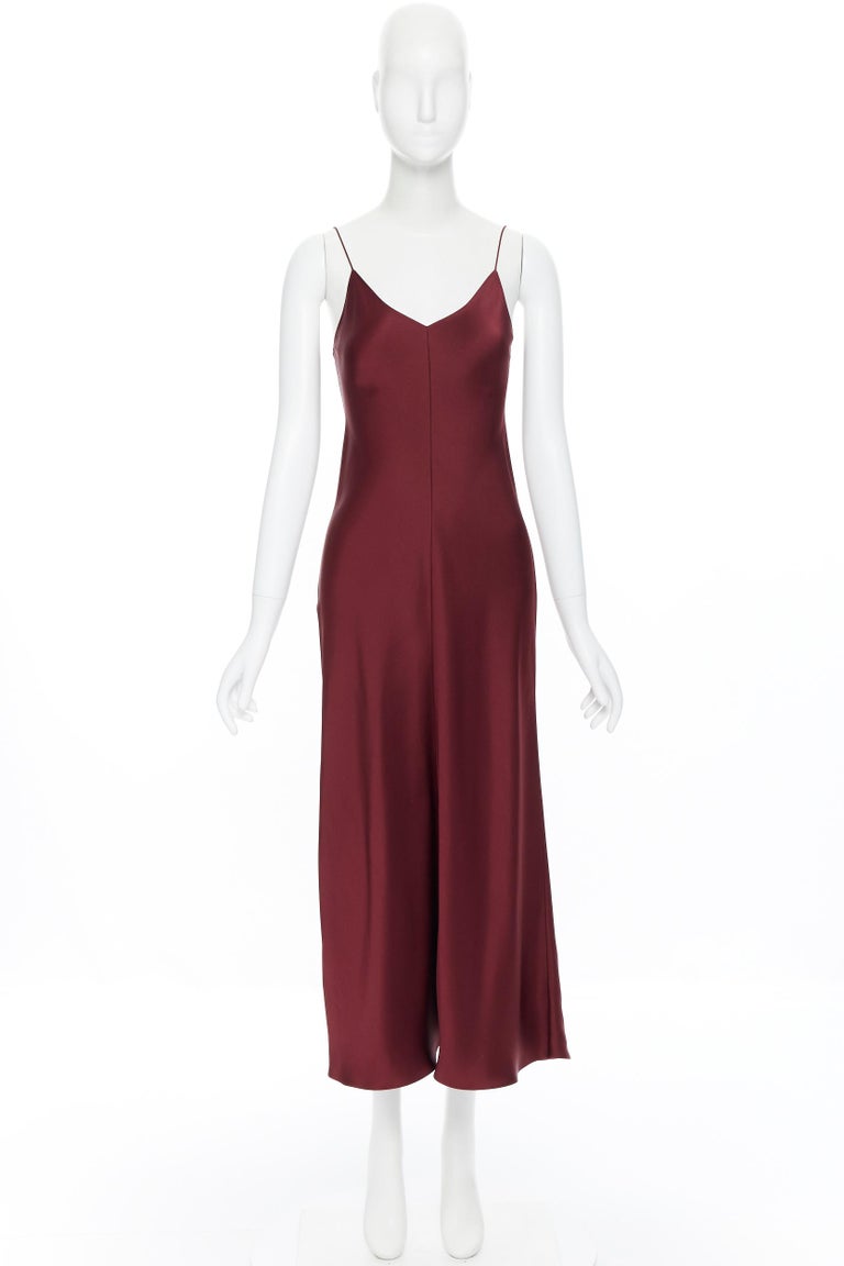 THE ROW burgundy rich red 100 heavy silk Vneck minimalist slip dress US0 XS at 1stDibs