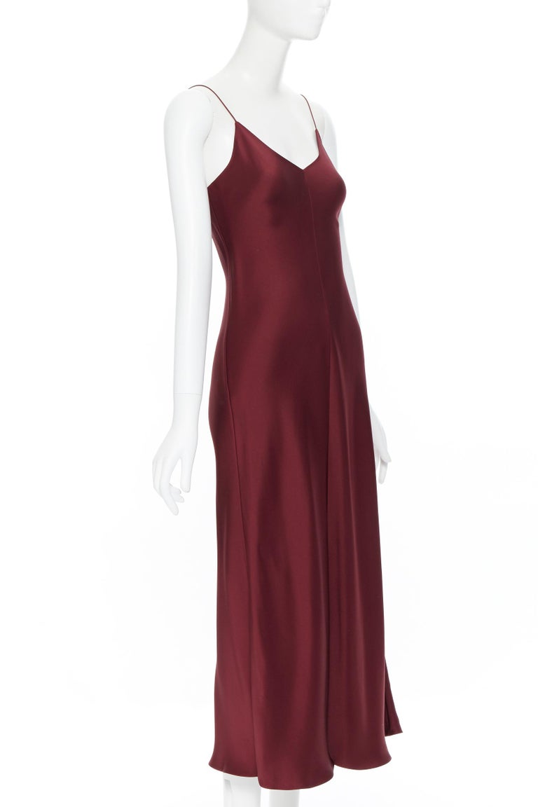 THE ROW burgundy rich red 100% heavy silk V-neck minimalist slip dress ...