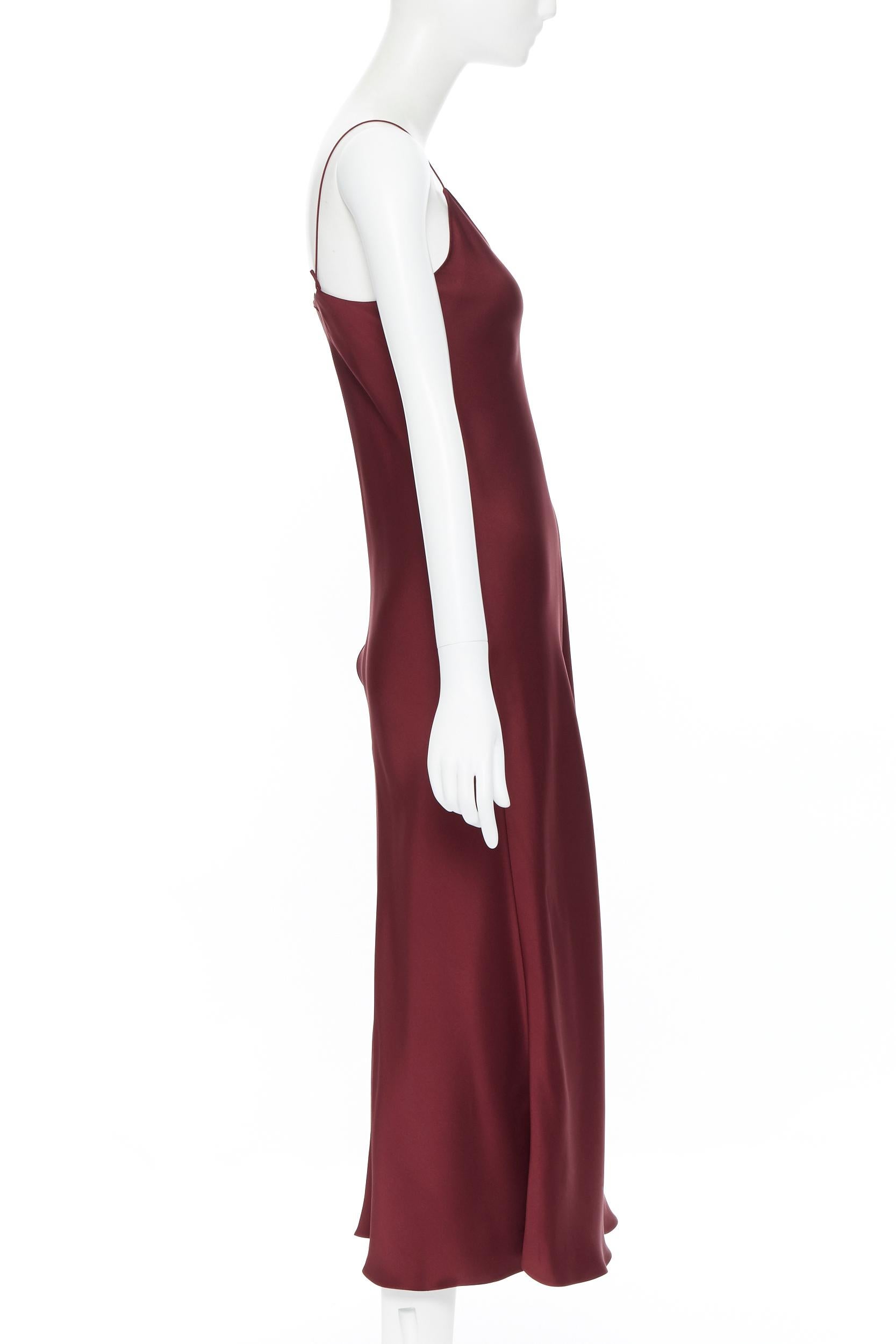Donna THE ROW abito a sottoveste minimalista con scollo a V in 100% seta pesante e bordeaux US0 XS