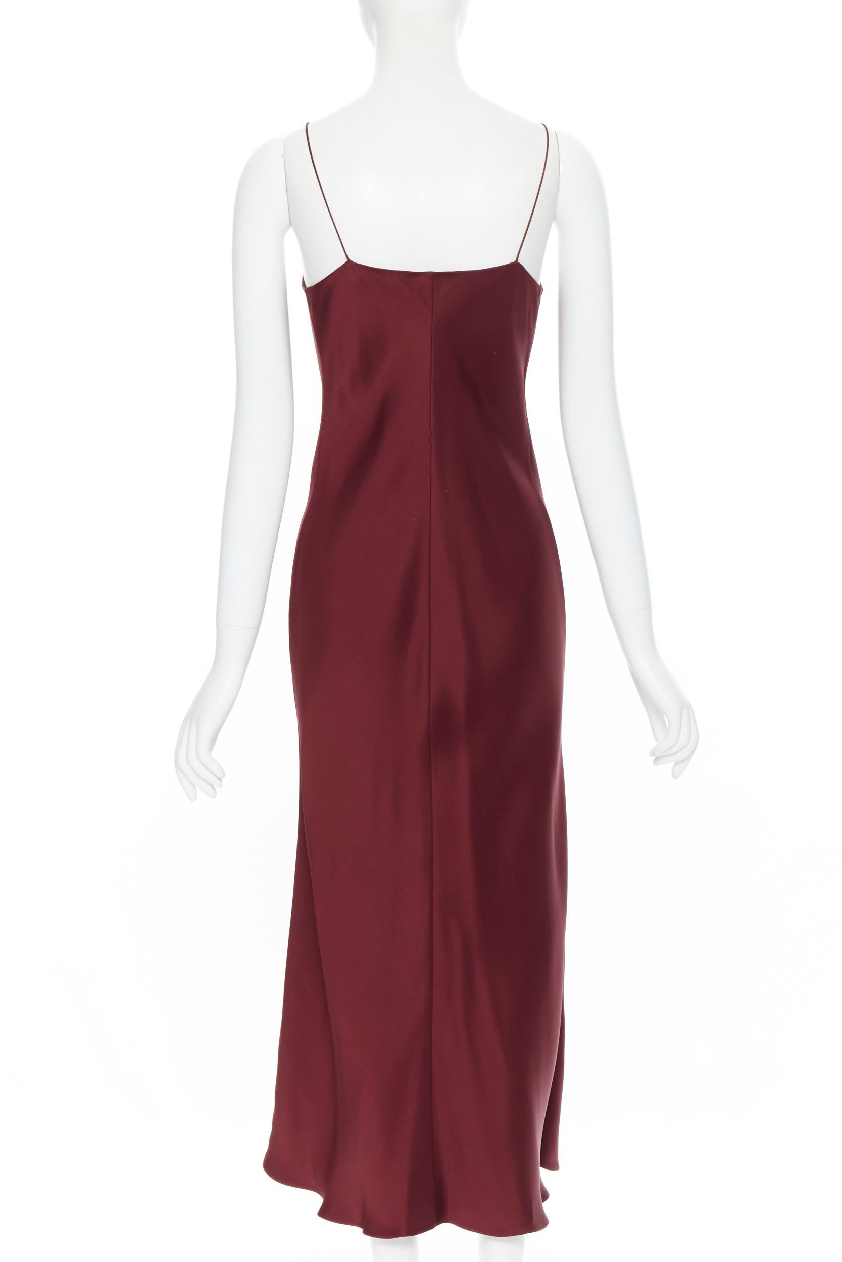THE ROW abito a sottoveste minimalista con scollo a V in 100% seta pesante e bordeaux US0 XS 1