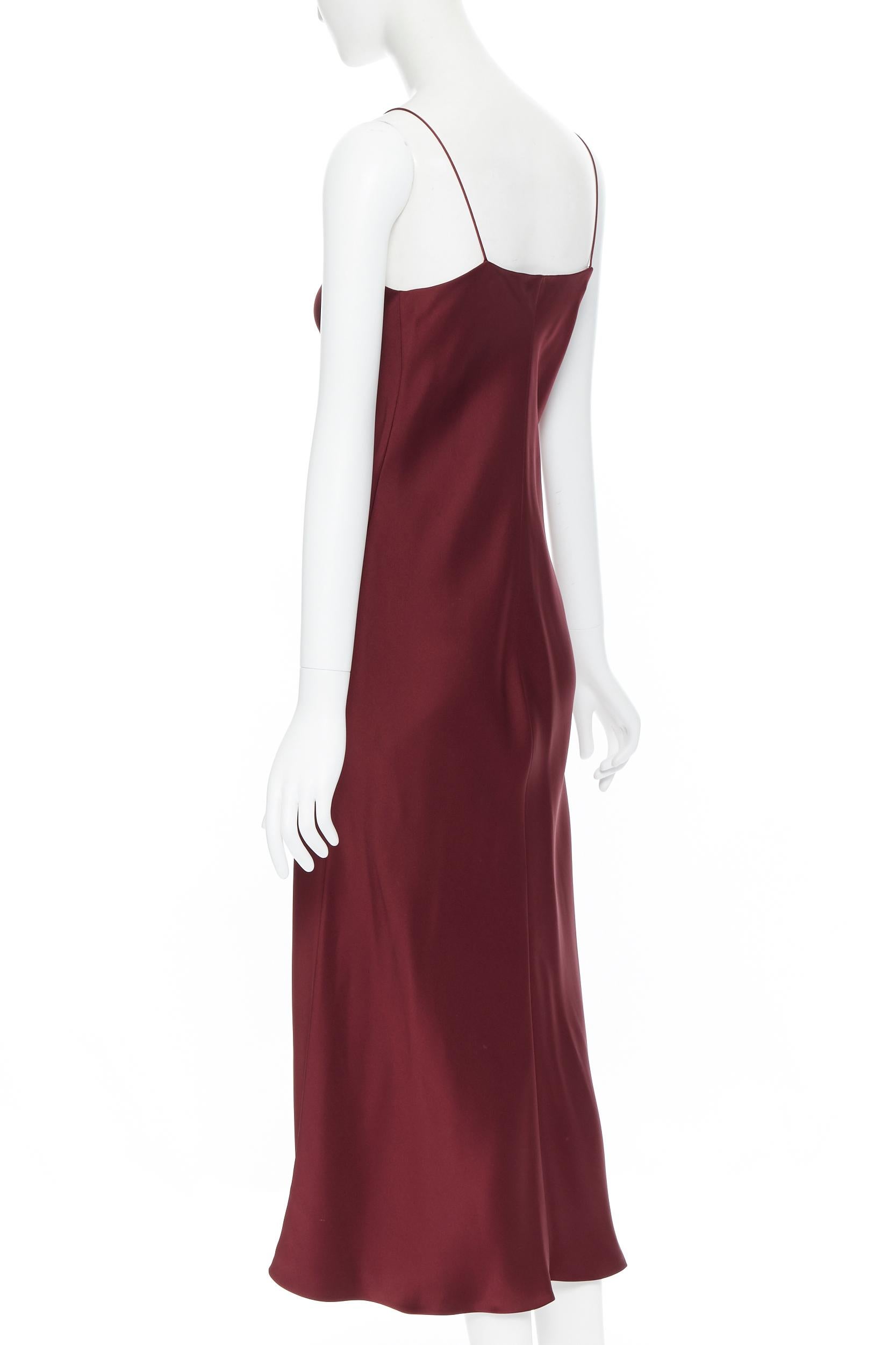 THE ROW abito a sottoveste minimalista con scollo a V in 100% seta pesante e bordeaux US0 XS 2