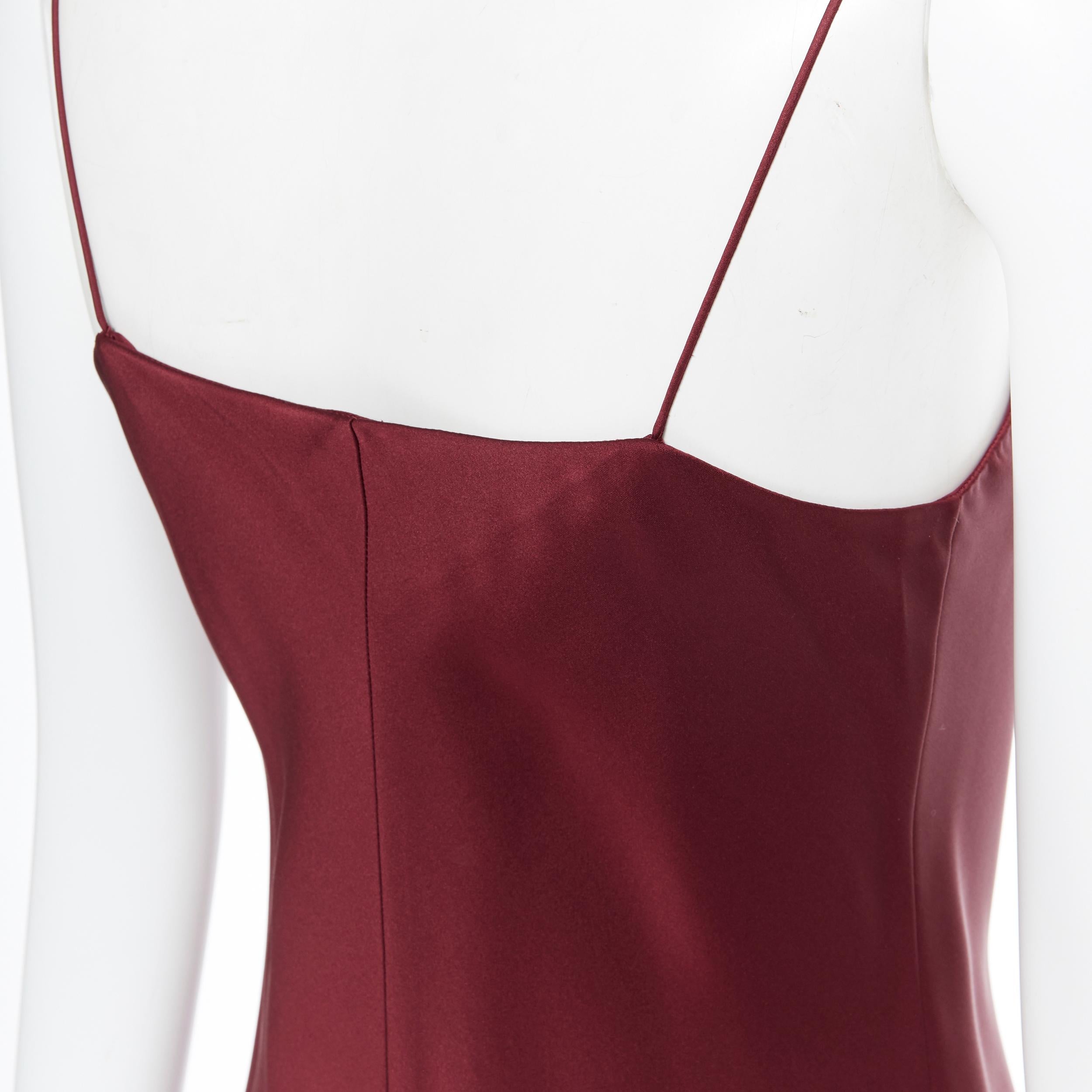 THE ROW abito a sottoveste minimalista con scollo a V in 100% seta pesante e bordeaux US0 XS 3