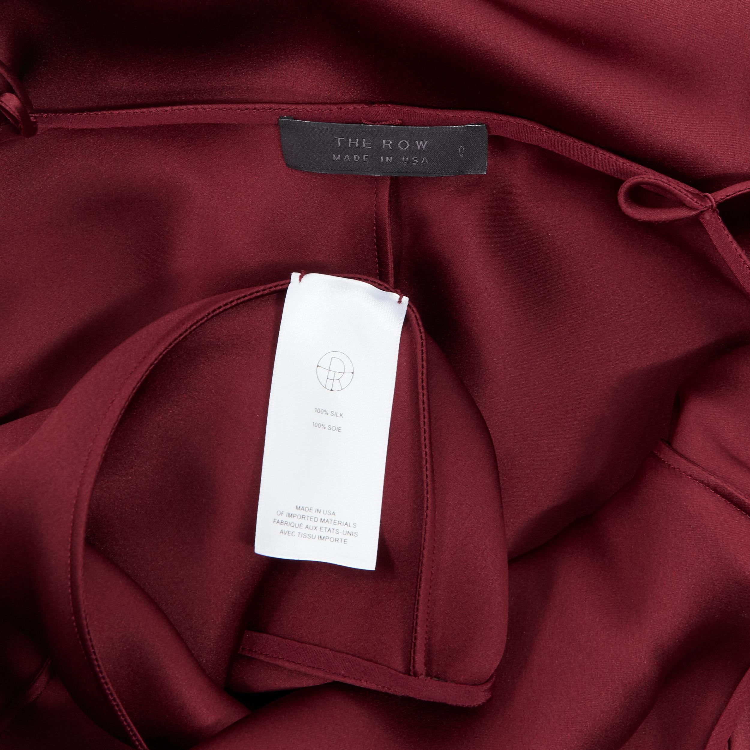 THE ROW abito a sottoveste minimalista con scollo a V in 100% seta pesante e bordeaux US0 XS 4