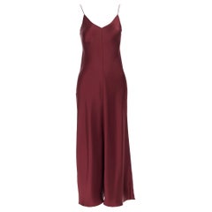 THE ROW abito a sottoveste minimalista con scollo a V in 100% seta pesante e bordeaux US0 XS