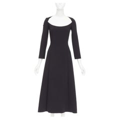 THE ROW Cadiz black wide scoop cut out neck long sleeve fit flare midi dress XS