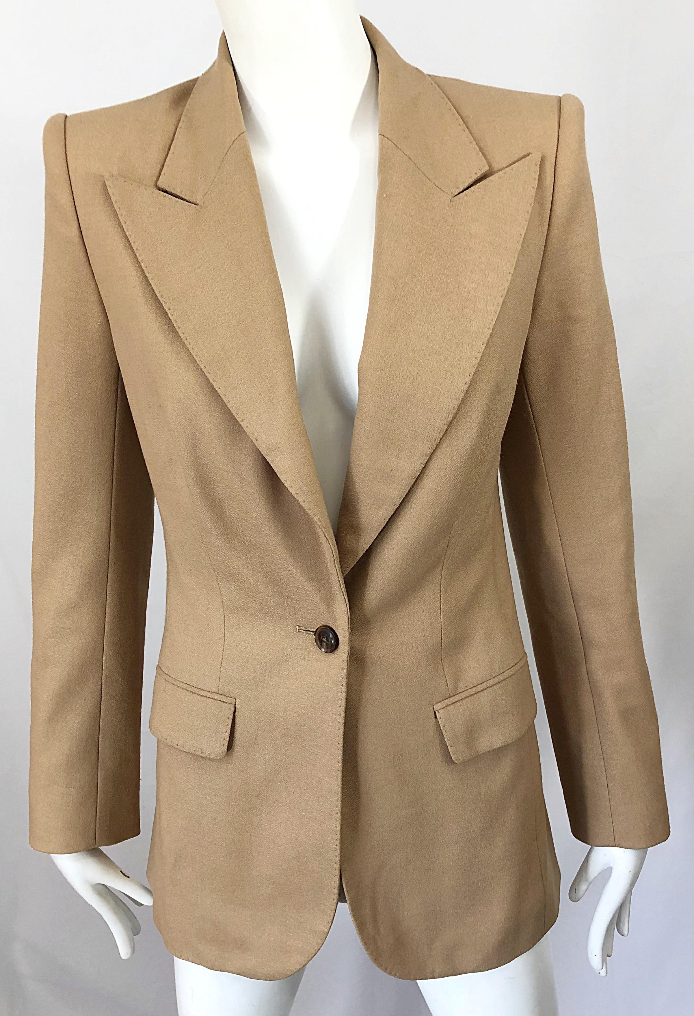 Brown The Row Camel Size 4 Wool Single Breasted 90s Style Blazer Jacket