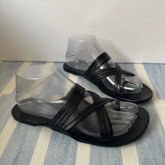 The Row Cannes Grecian Strappy Sandals Slides EU 38 Black Nappa Leather Flat