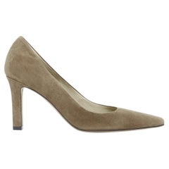 THE ROW Carla 80 dark taupe goatskin suede elongated square toes pumps EU38