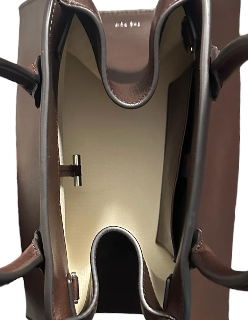The Row Chestnut Brown Saddle Leather Soft Margaux 10 Bag In Excellent Condition In New York, NY