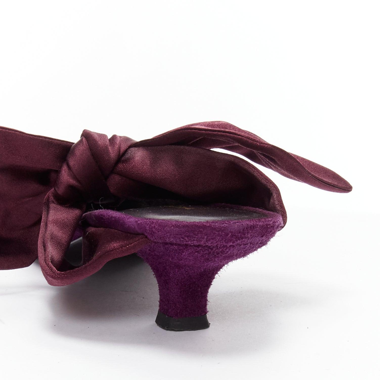 THE ROW Coco Bow purple velvet silk tie kitten mule heels EU37.5 For Sale 5
