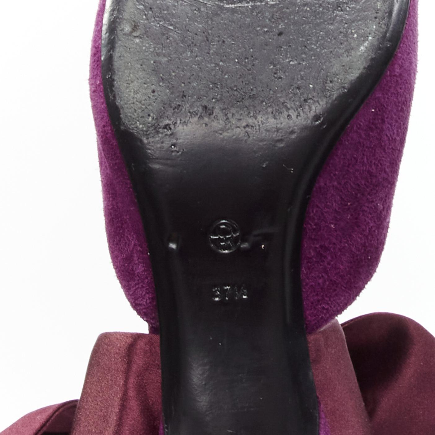 THE ROW Coco Bow purple velvet silk tie kitten mule heels EU37.5 For Sale 6