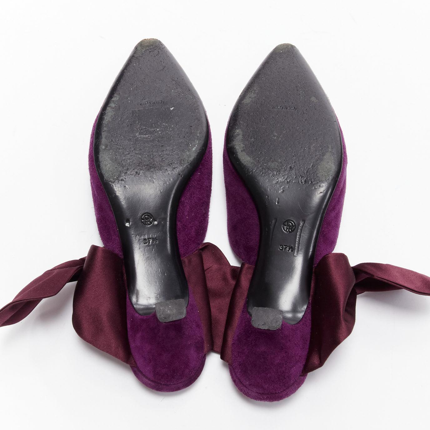 THE ROW Coco Bow velours violet cravate de soie kitten mule heels EU37.5 en vente 7