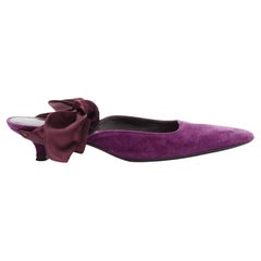 THE ROW Coco Bow purple velvet silk tie kitten mule heels EU37.5