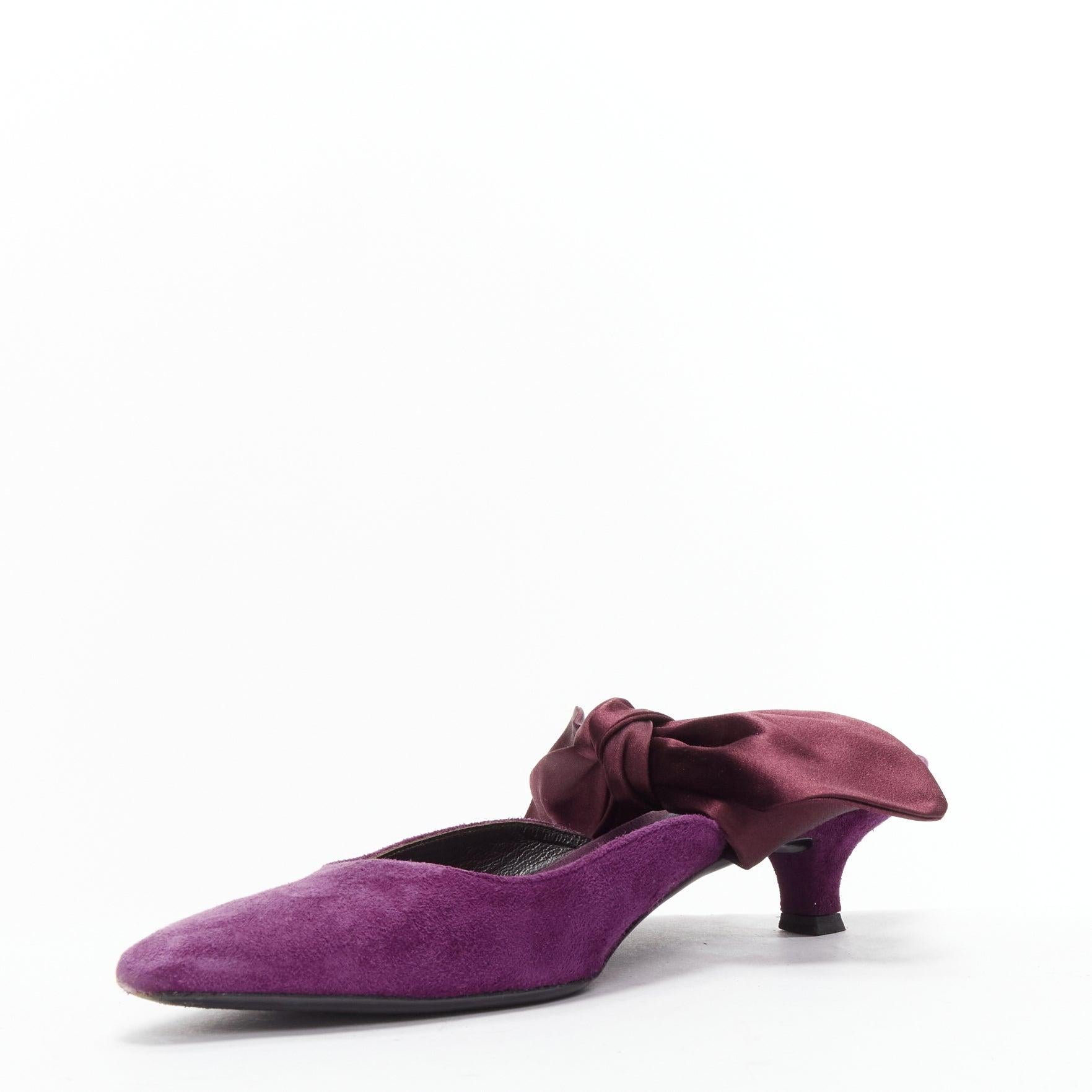 THE ROW Coco Bow velours violet cravate de soie kitten mule heels EU37.5 Pour femmes en vente