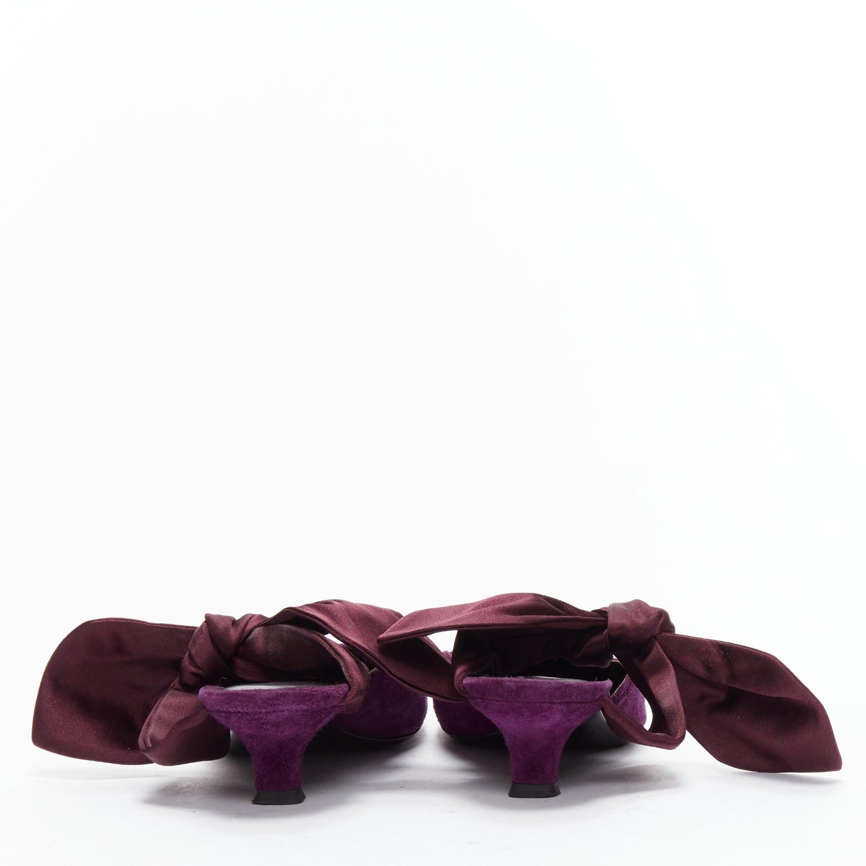 THE ROW Coco Bow purple velvet silk tie kitten mule heels EU37.5 For Sale 1