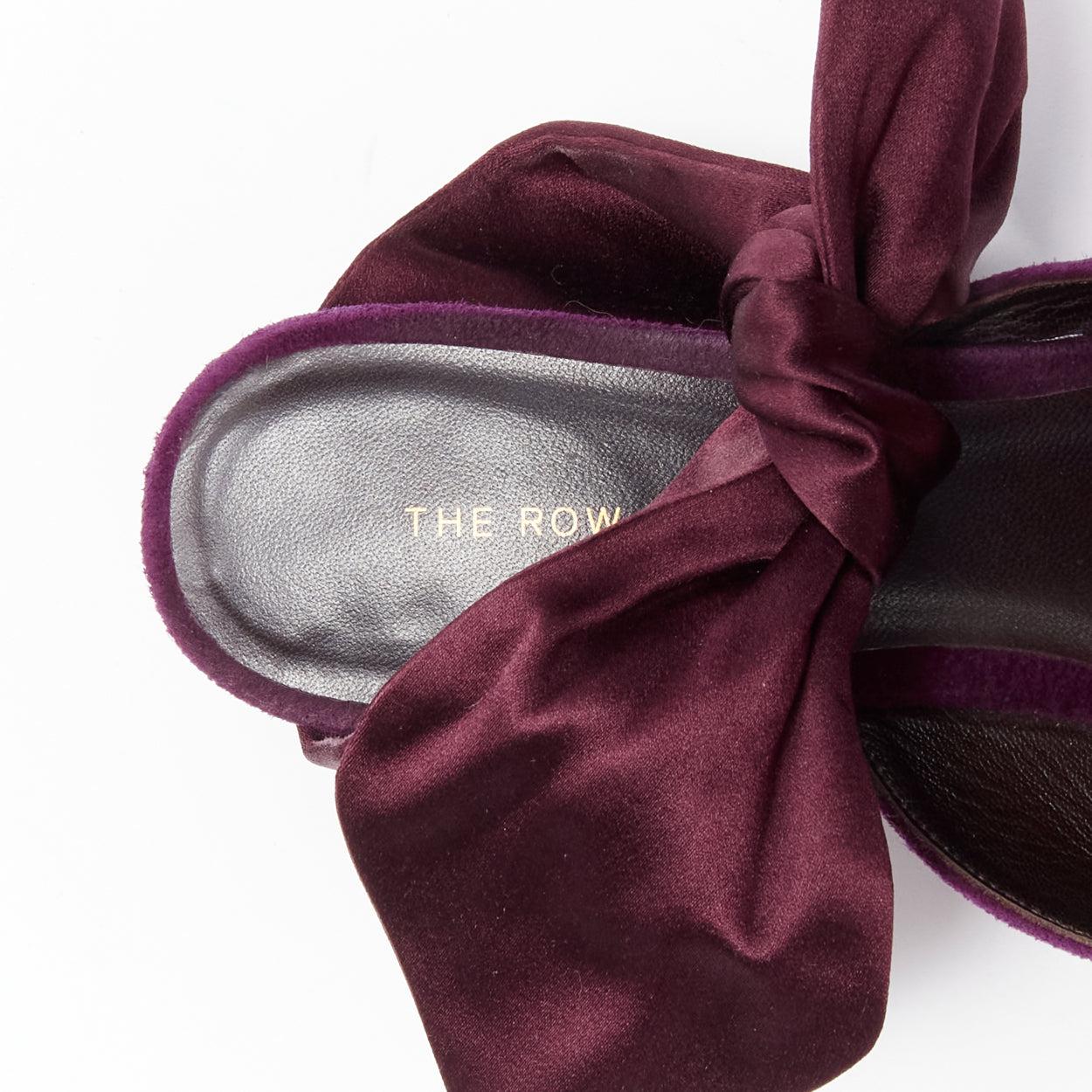 THE ROW Coco Bow velours violet cravate de soie kitten mule heels EU37.5 en vente 3