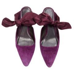 THE ROW Coco Bow purple velvet silk tie kitten mule heels EU37.5