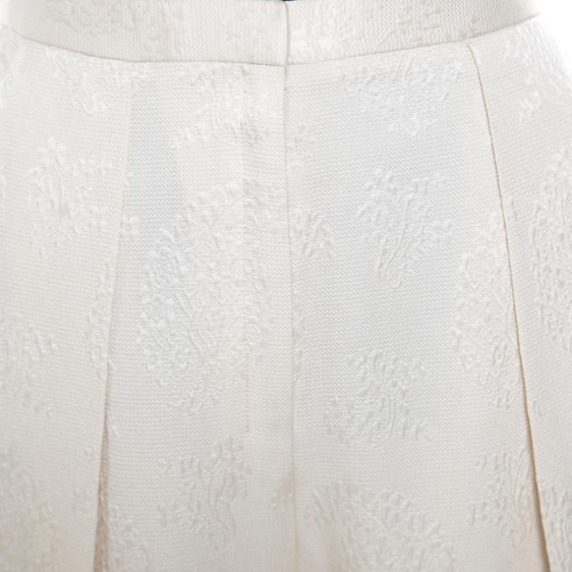 The Row Cream Floral Embossed Jacquard High Waist Trousers S In Good Condition In Dubai, Al Qouz 2