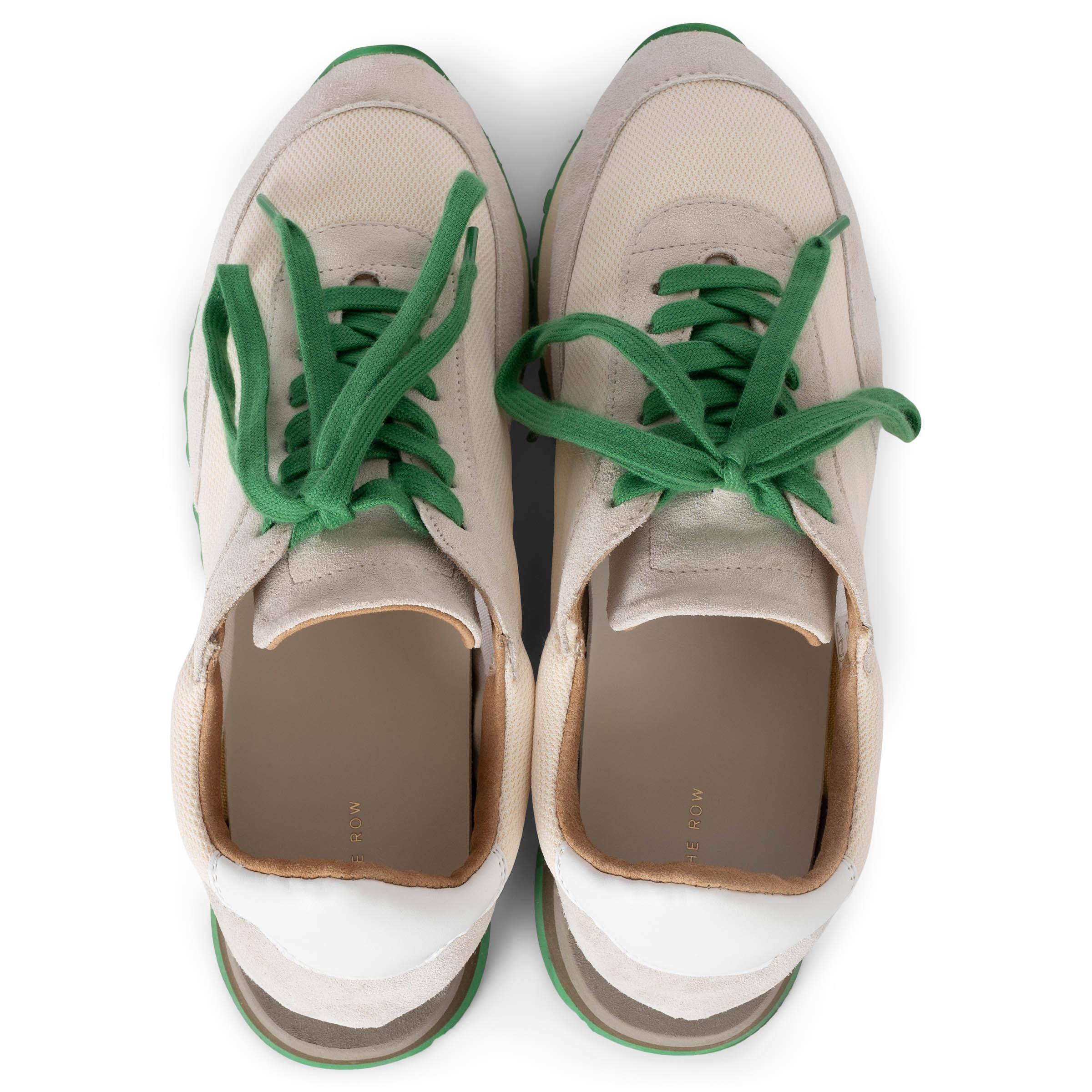 Women's THE ROW cream & green nylon & suede OWEN RUNNER Sneakers Shoes 38 For Sale