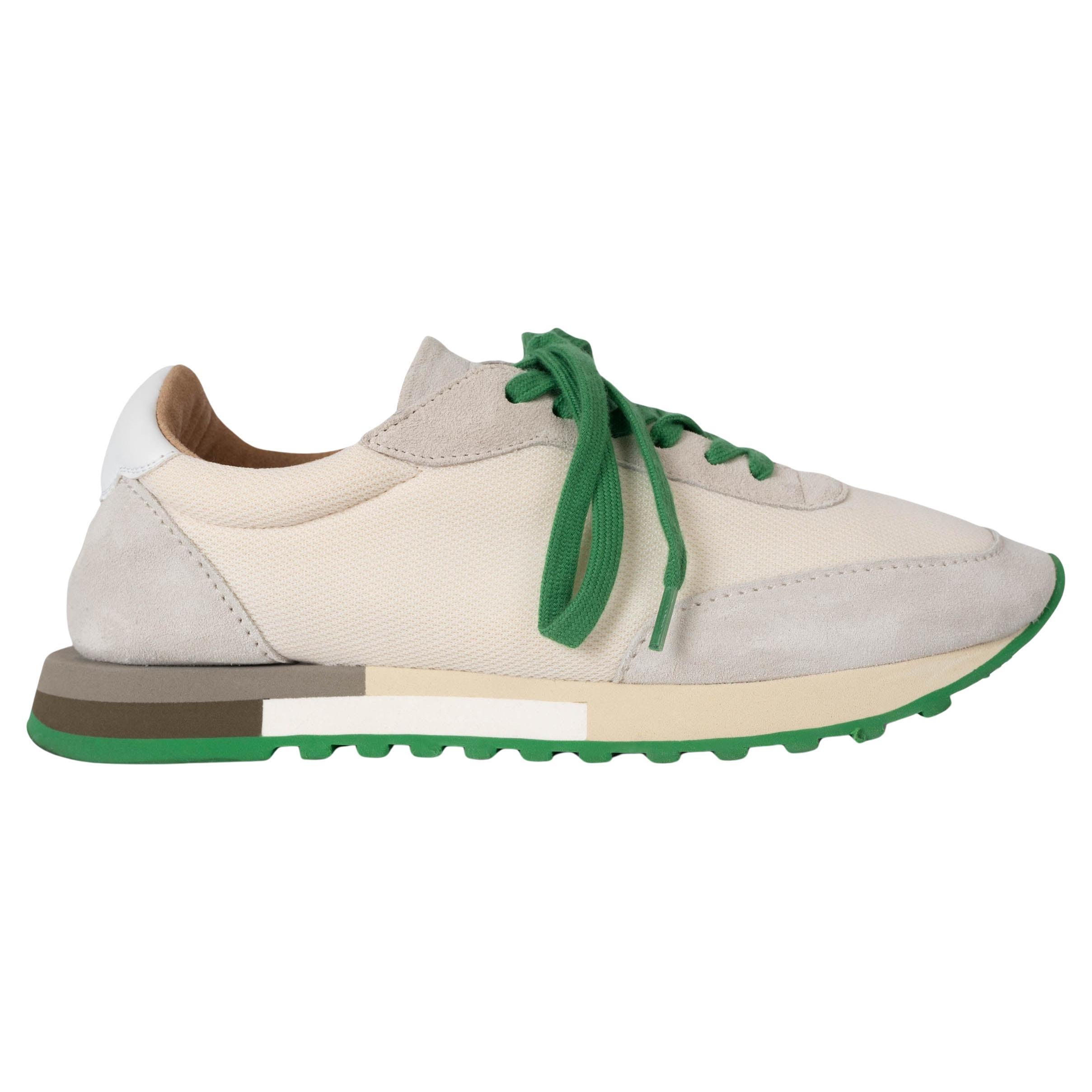 THE ROW cream & green nylon & suede OWEN RUNNER Sneakers Shoes 38