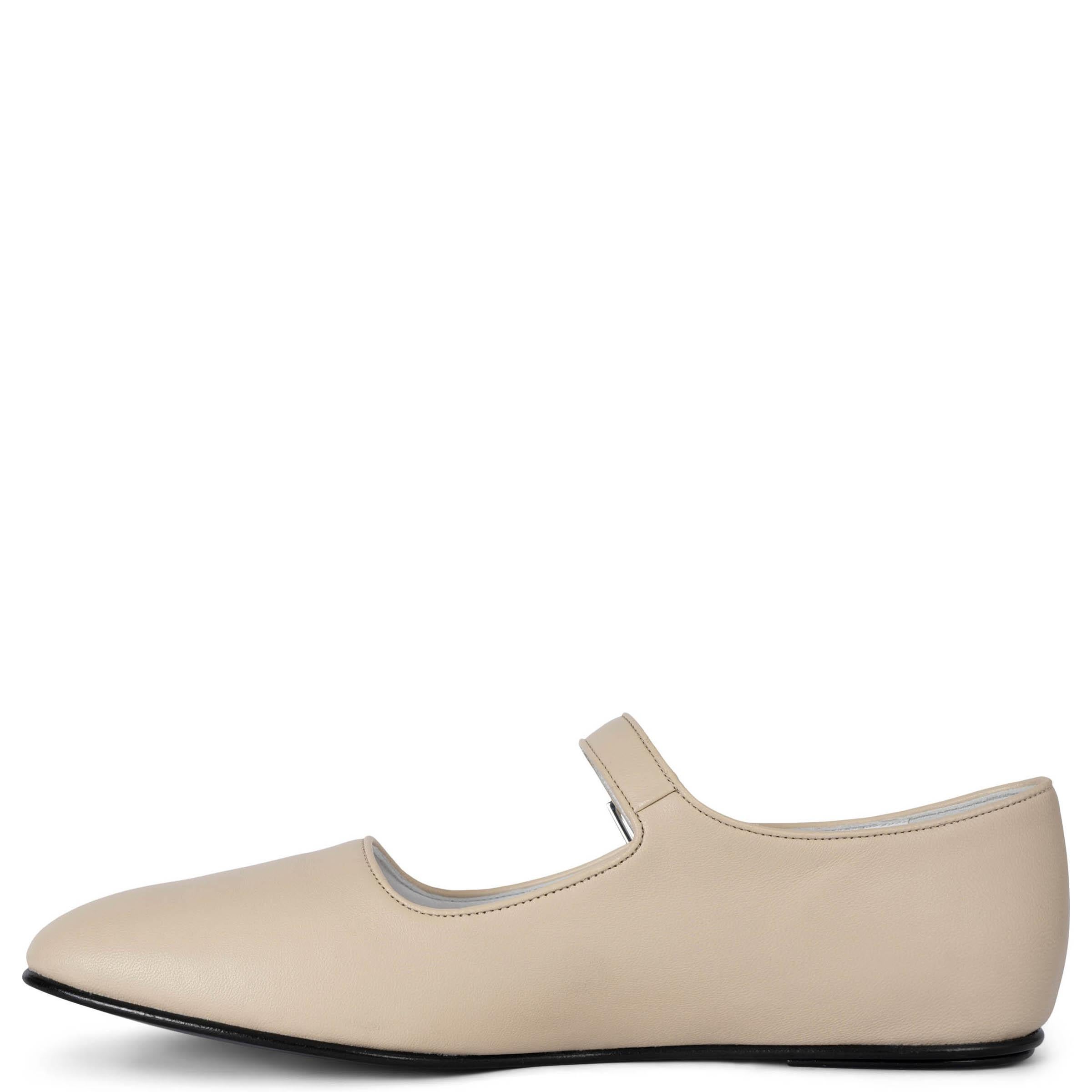 Beige THE ROW cream leather AVA MARY JANE Ballet Flats Shoes 38.5 For Sale