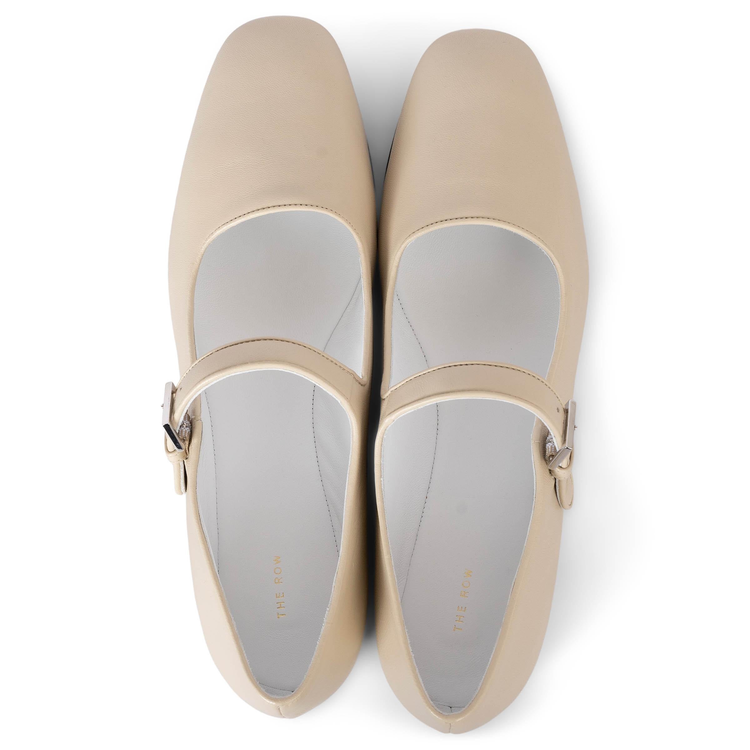 Women's THE ROW cream leather AVA MARY JANE Ballet Flats Shoes 38.5 For Sale