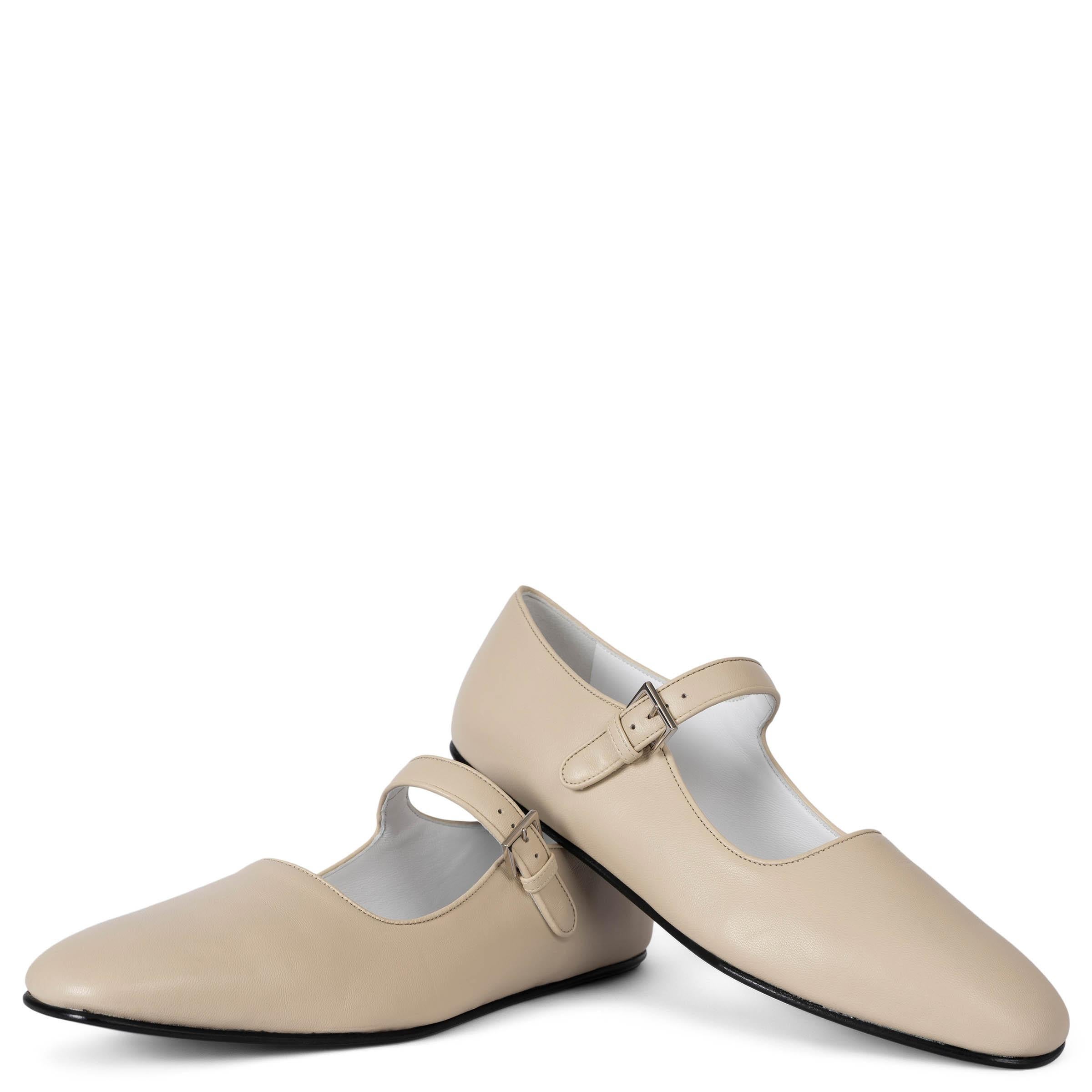 THE ROW cream leather AVA MARY JANE Ballet Flats Shoes 38.5 For Sale 1