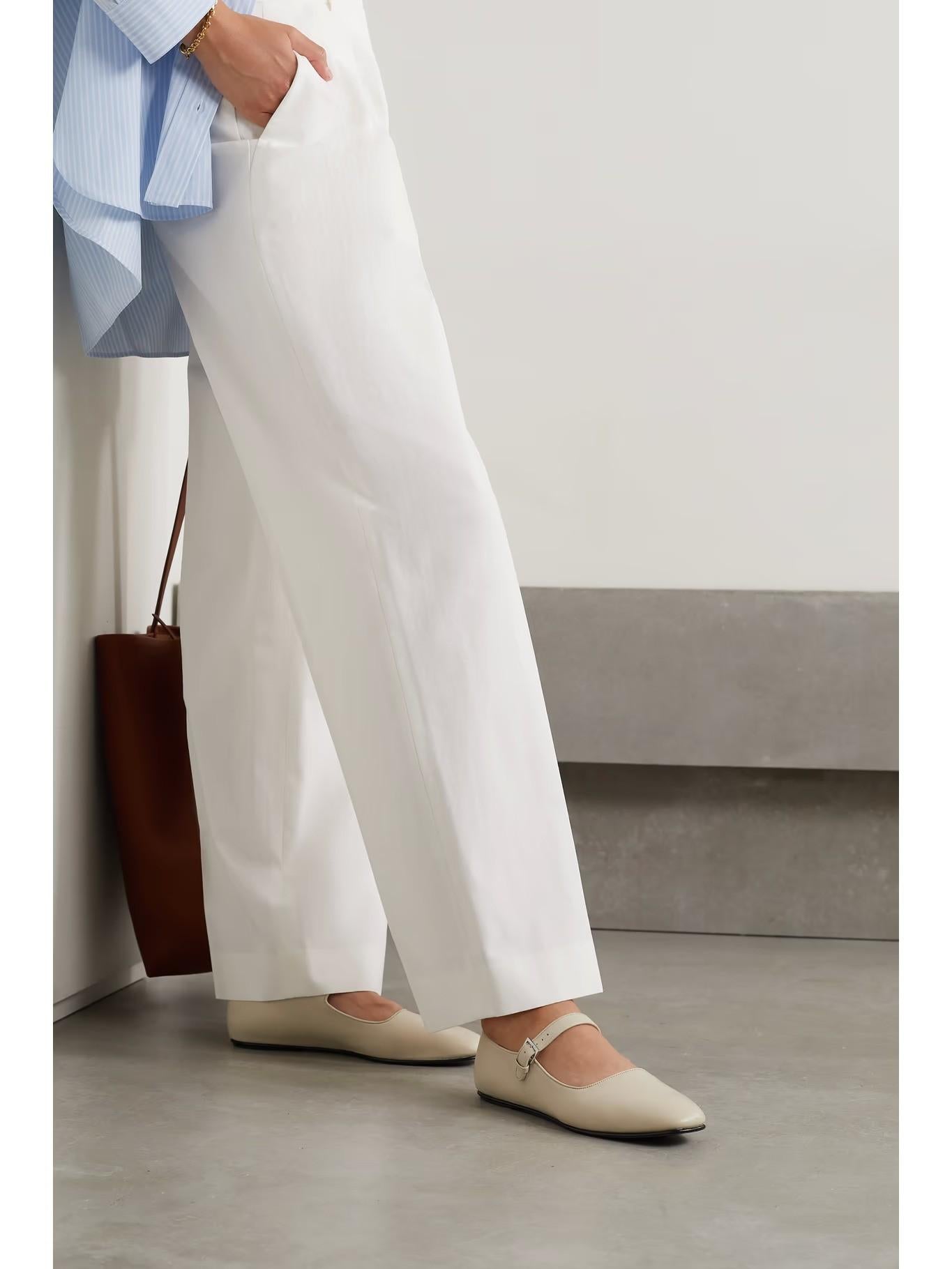 THE ROW cream leather AVA MARY JANE Ballet Flats Shoes 38.5 For Sale 4