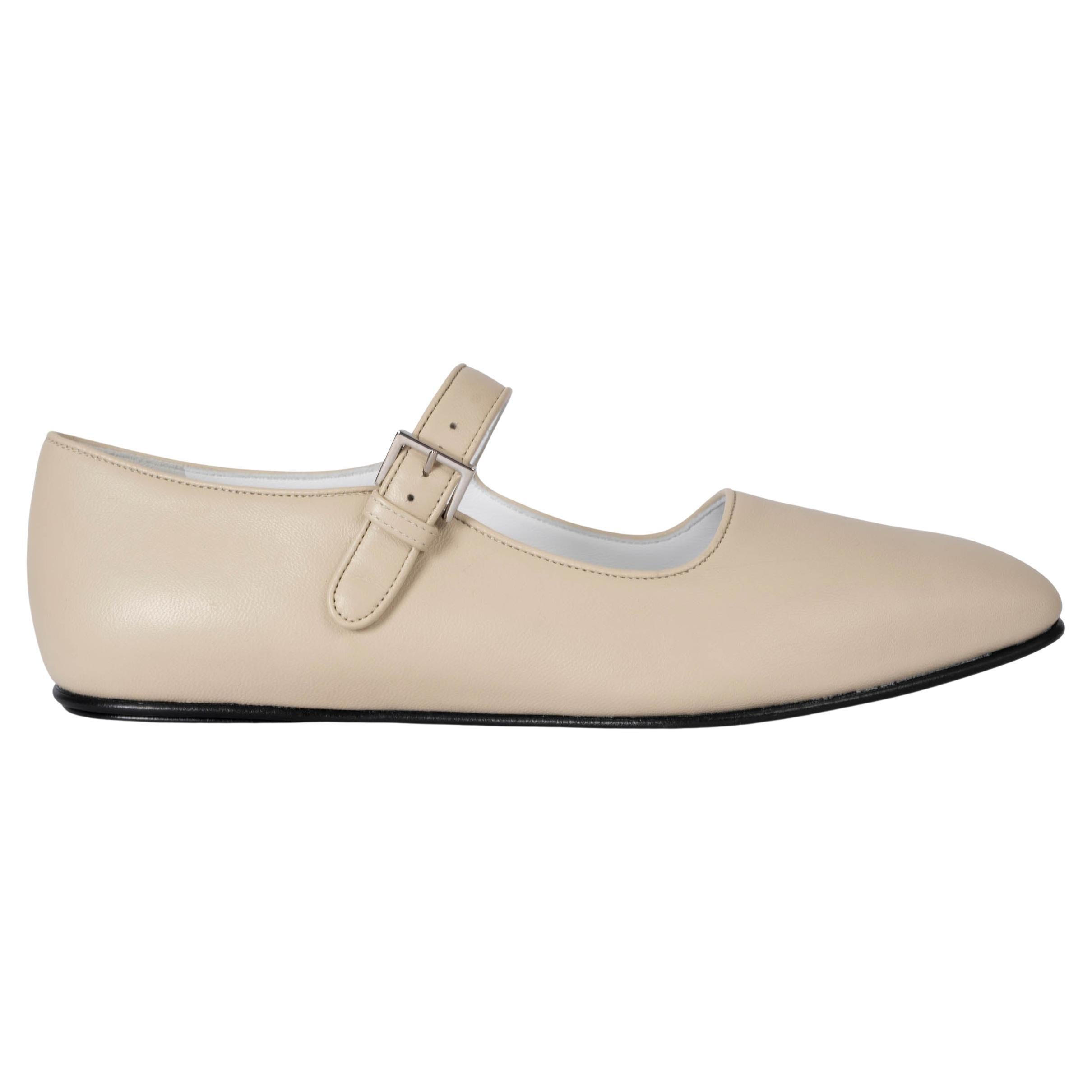 THE ROW cream leather AVA MARY JANE Ballet Flats Shoes 38.5 For Sale