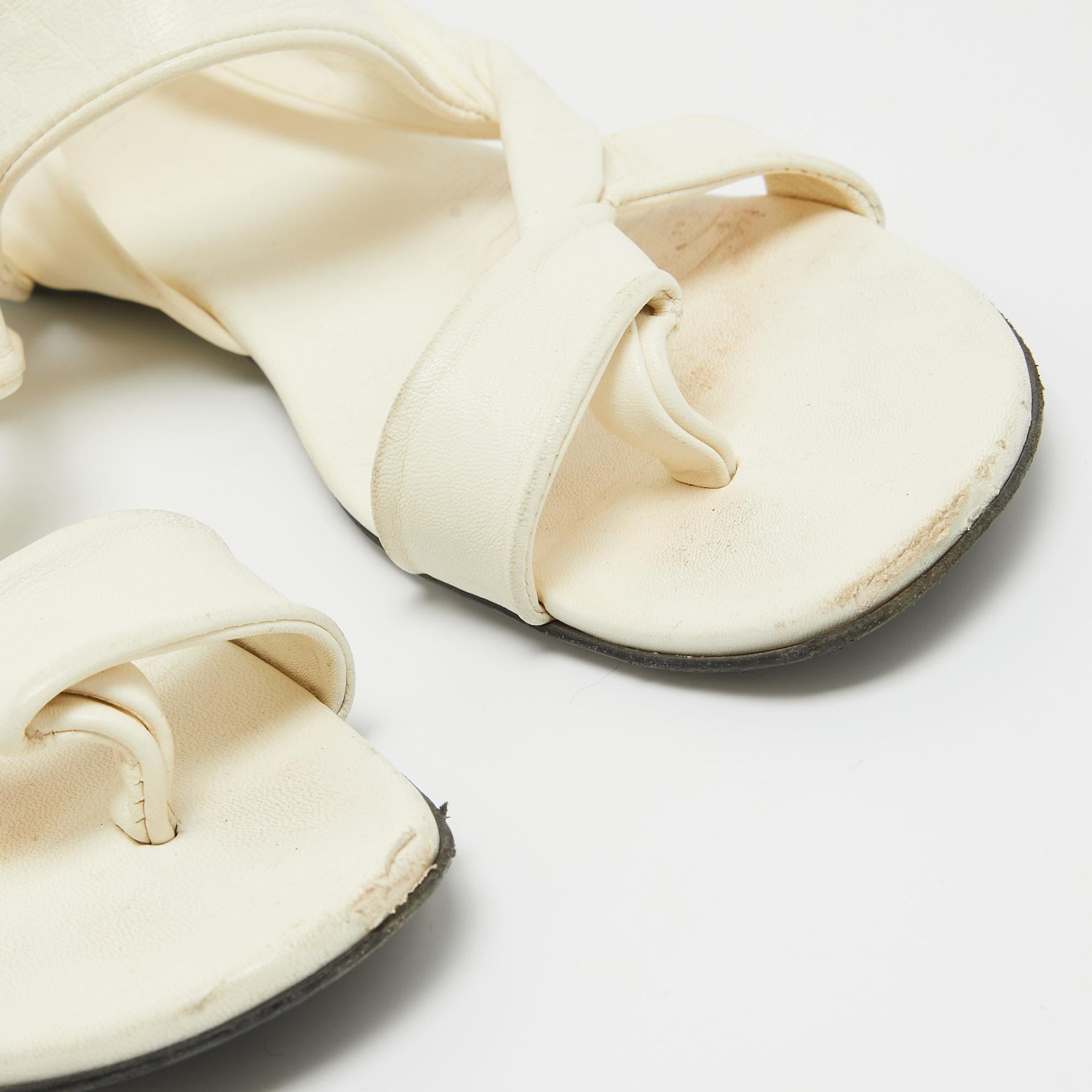 The Row Cream Leather Elastic Slingback Sandals Size 37 For Sale 1