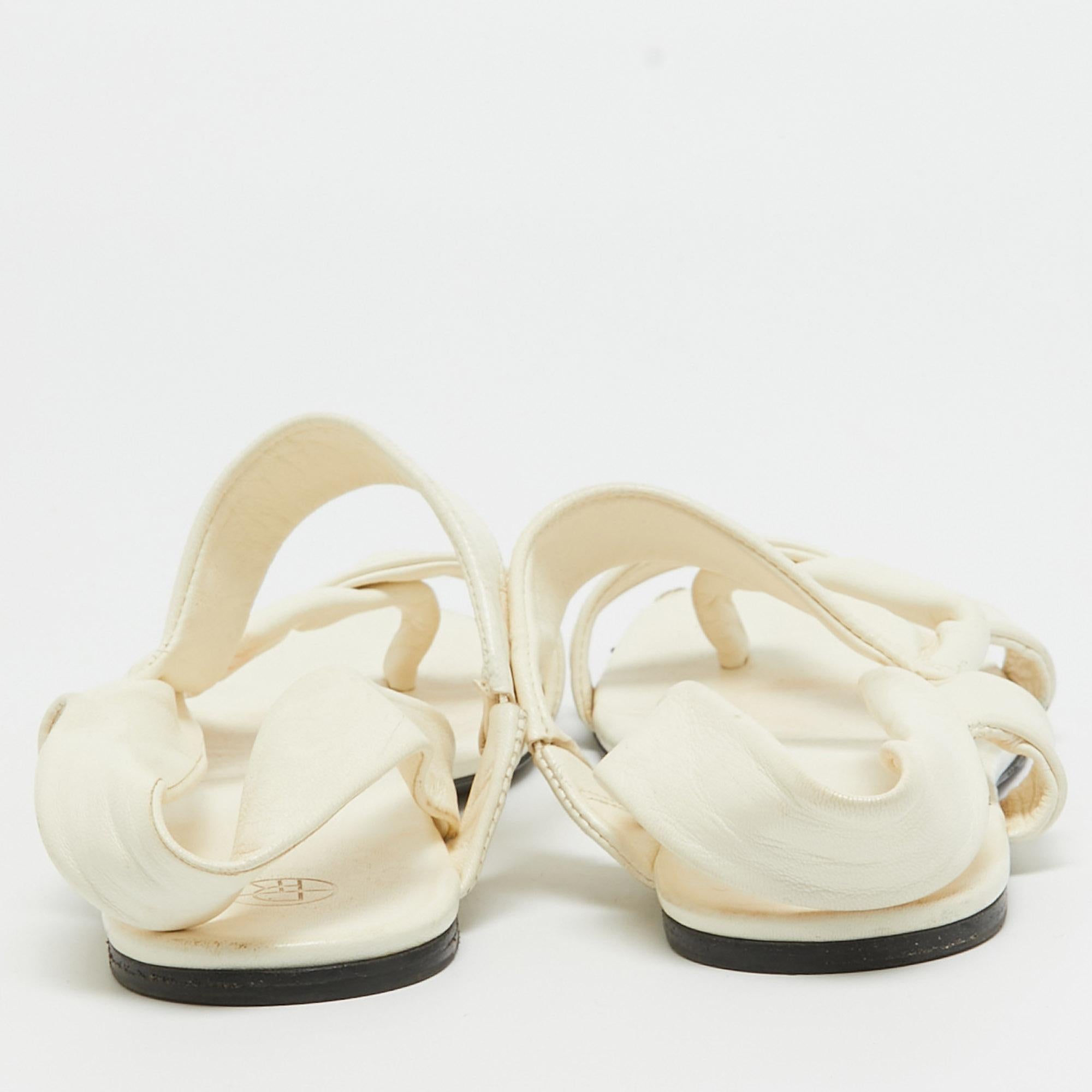 The Row Cream Leather Elastic Slingback Sandals Size 37 For Sale 3