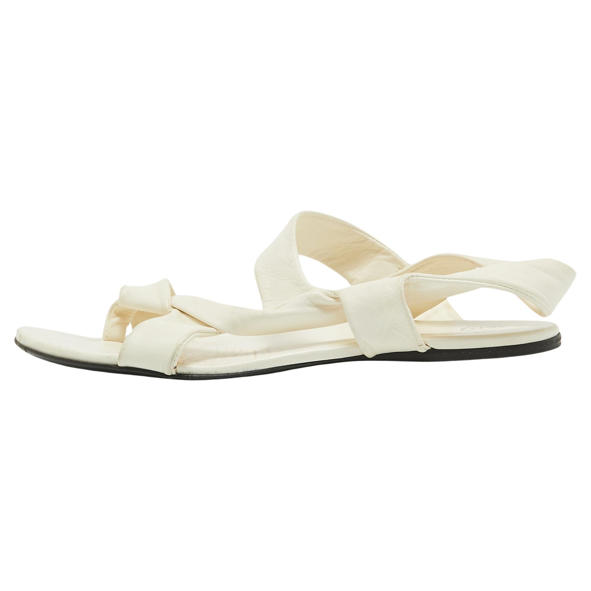 The Row Cream Leather Elastic Slingback Sandals Size 37 For Sale