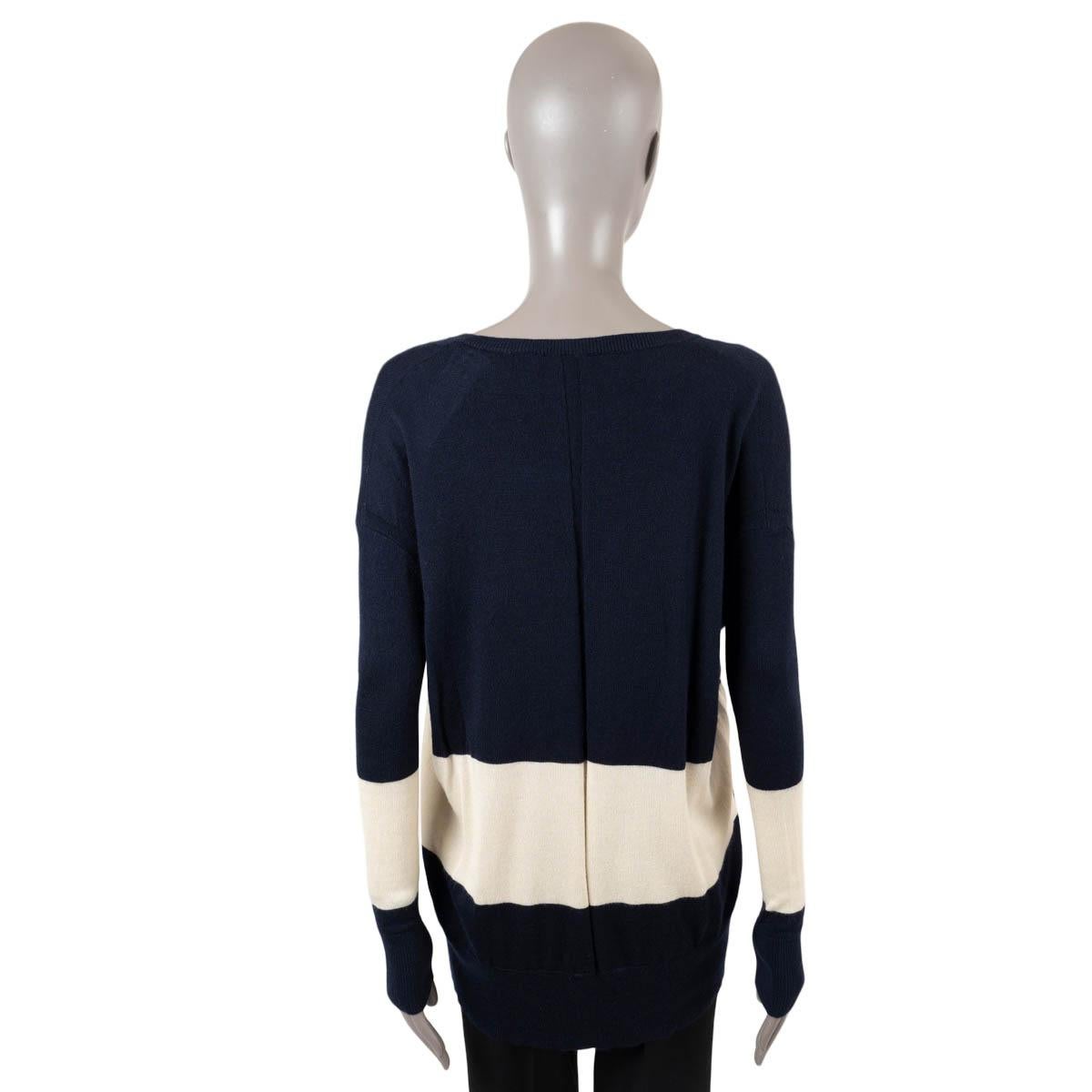 THE ROW cream & navy blue cashmere STRIPED OVERSIZED Sweater M For Sale 1