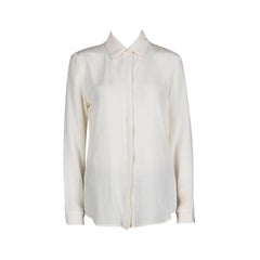 The Row Cream Silk Leather Trim Long Sleeve Button Front Shirt M
